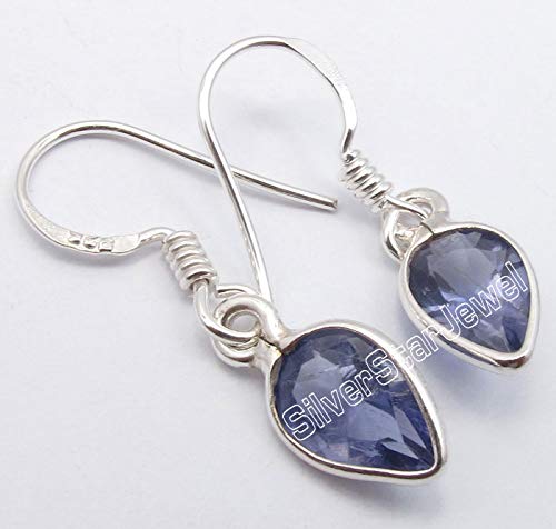 Iolite Earrings for Women 1.1 Inch 925 Sterling Silver Dangle Earrings - Perfect Gift for Birthday, Anniversary & Valentine's Day