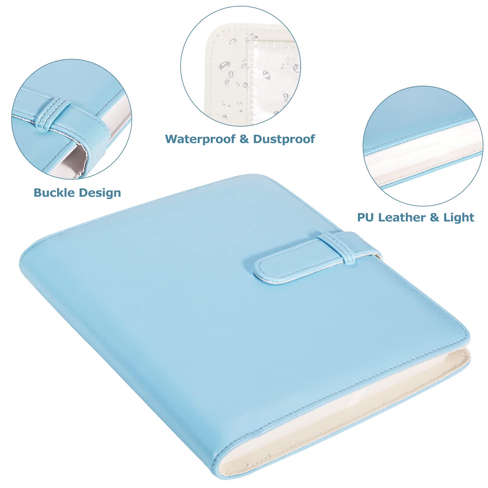 Carehabi 256-Pocket Photo Album - Compatible with Fujifilm Instax Mini, Polaroid Zinc, Kodak Zinc & HP Sprocket Photo Paper - Perfect for Wedding, Baby, Travel Memories (Blue)