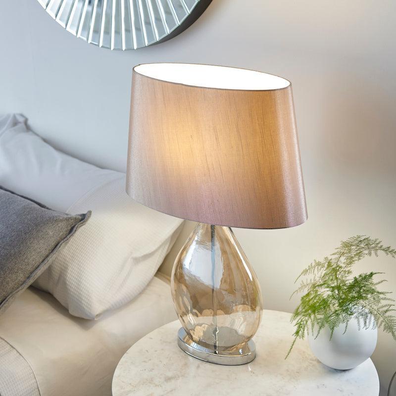 Endon Kew Gold Finish Glass & Mink Faux Silk Table Lamp - Elegant Home Decor for Living Room, Bedroom, or Office Lighting