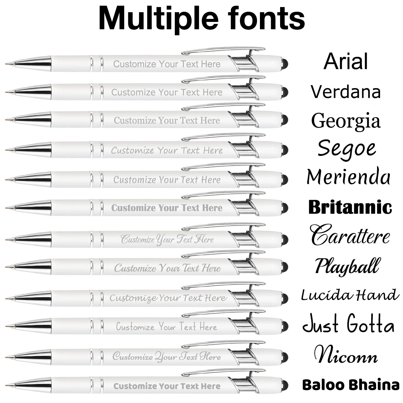 Custom Engraved Ballpoint Pens with Stylus Tip - 200 Pack Bulk Personalized Pens for Men & Women - Name & Message Gift Ideas for Birthday, Graduation, Office Use - Medium Point Black Ink - Perfect for Corporate Gifts, Promotional Events & Everyday Writing