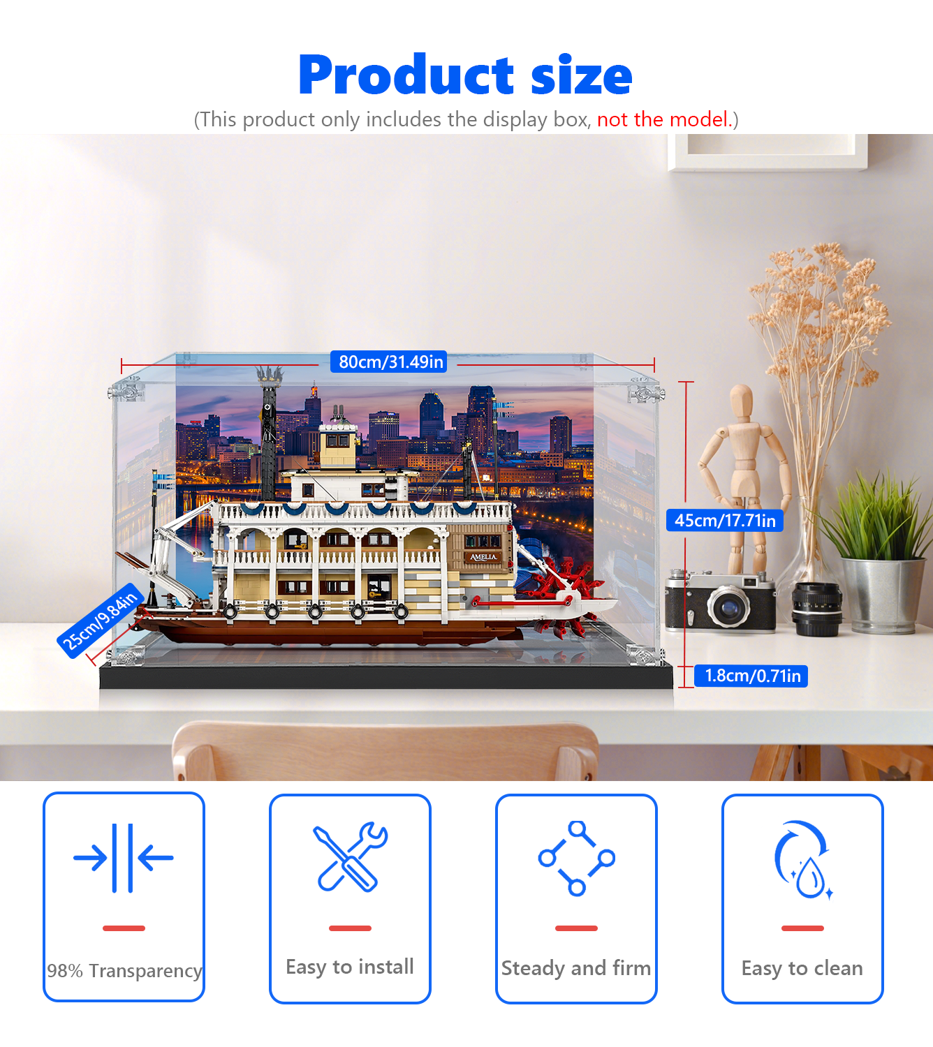 LEGO® Ideas River Steamboat 21356 Display Case - Premium Acrylic Showcase for Collectible LEGO Sets - Perfect for Home Decor, Office Display & Gift Giving