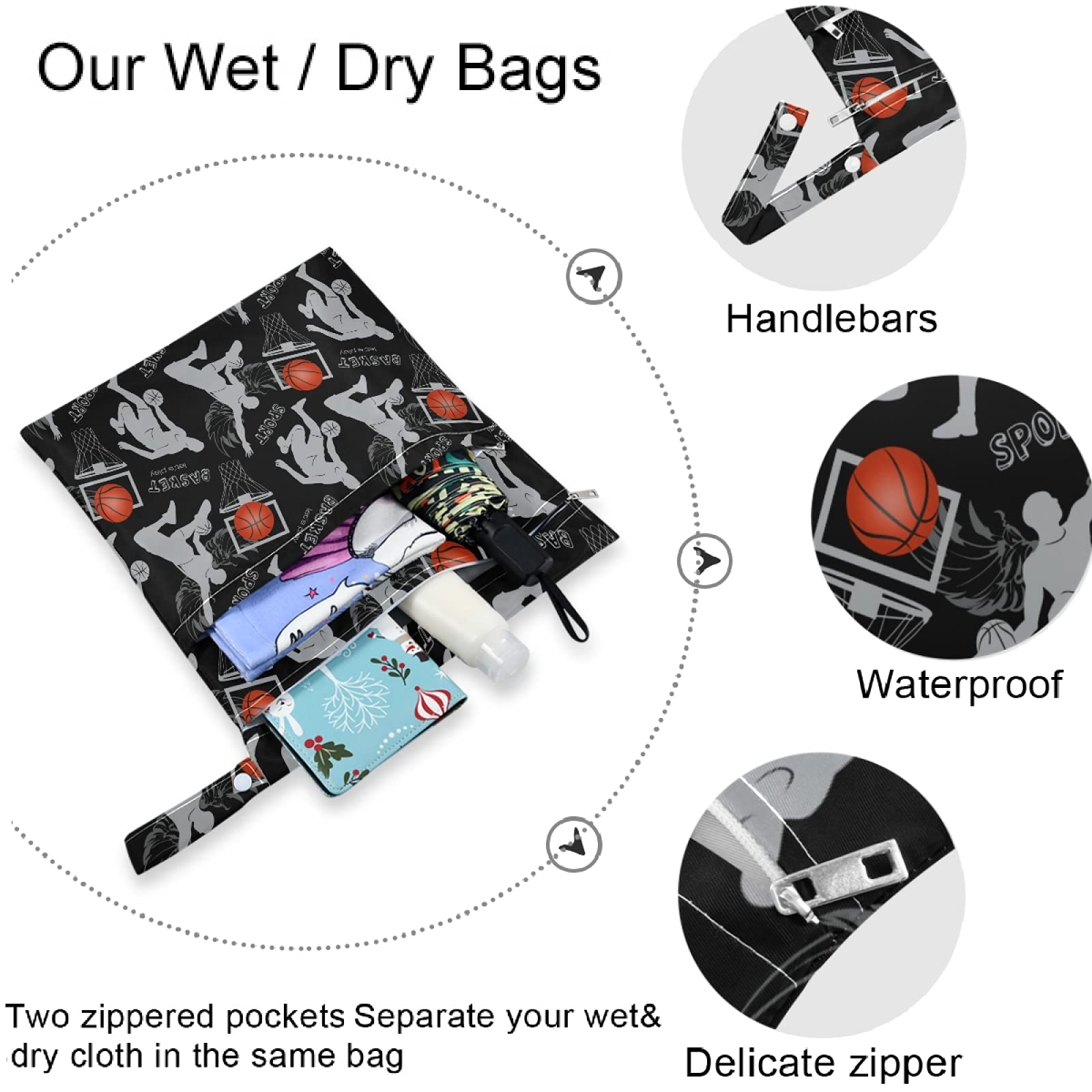 Visesunny 2-Pack Waterproof Wet Bags with Zipper Pockets - Reusable Washable Sports Gym Beach Travel Organizer for Swimsuits, Diapers, Toiletries & Dirty Clothes - Perfect for Pool, Daycare, Stroller & Gym Bag Use