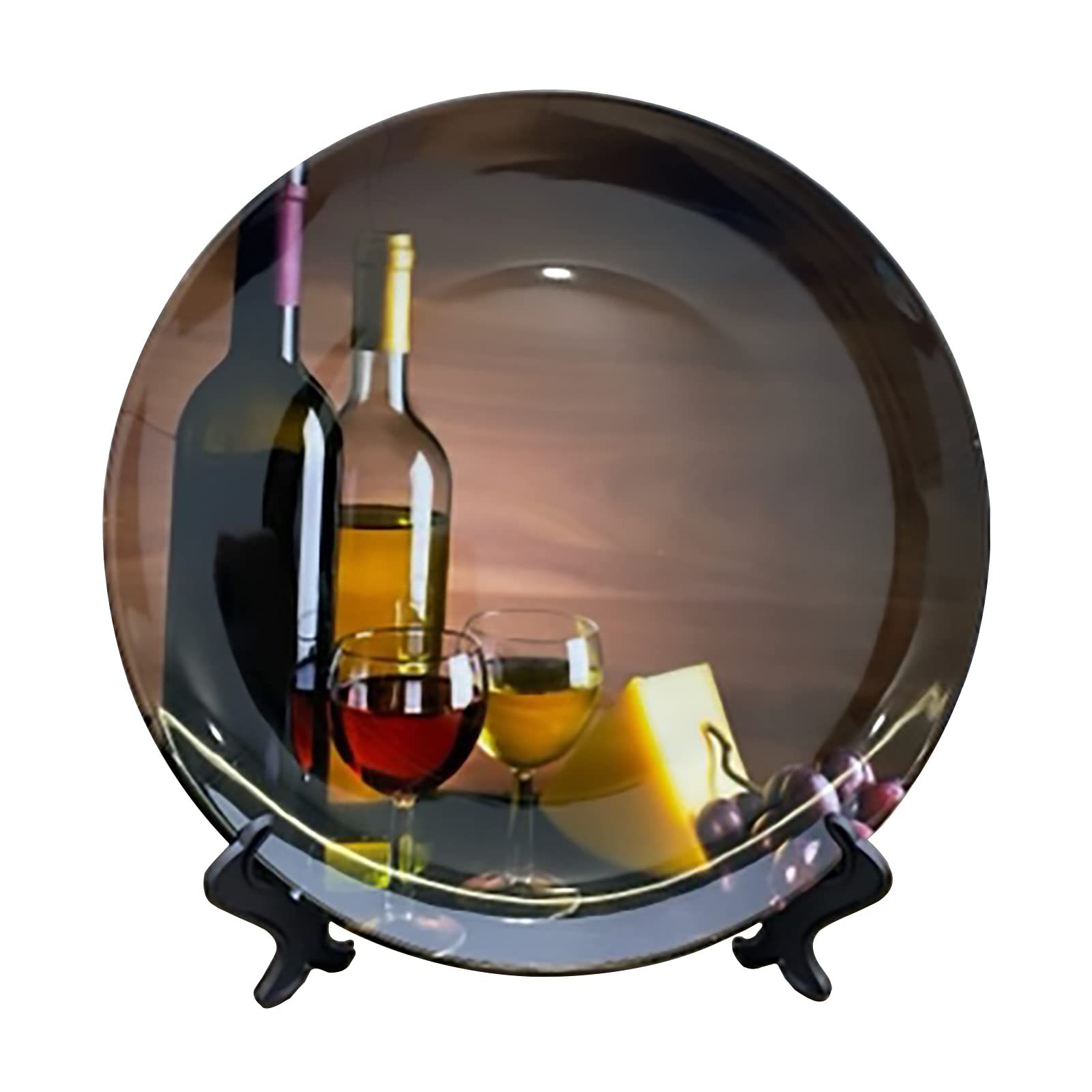 MBVFD Ceramic Decorative Wine & Grape Plates with Stand - Elegant Tabletop Display for Home Decor, Kitchen, Dining Room, and Gift Giving