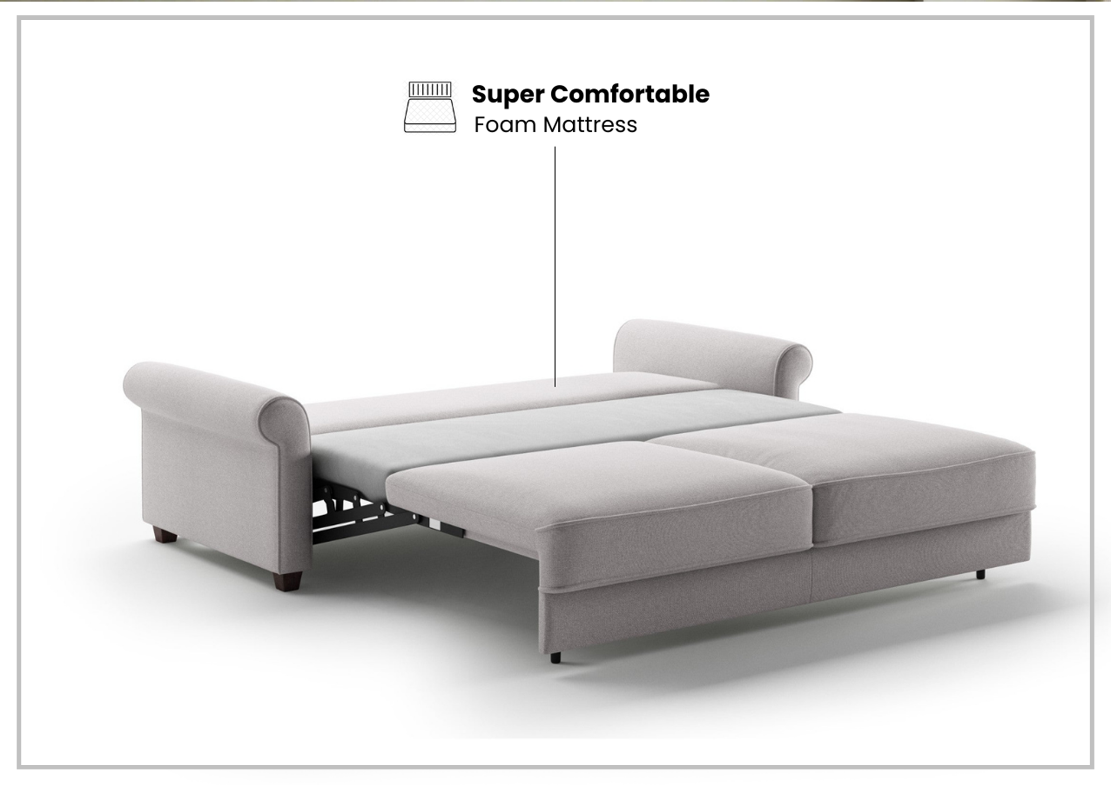 Luonto Casey Fabric Full XL Sleeper Sofa Bed with Walnut Leg Finish - Perfect for Guest Rooms, Small Apartments & Cozy Living Spaces
