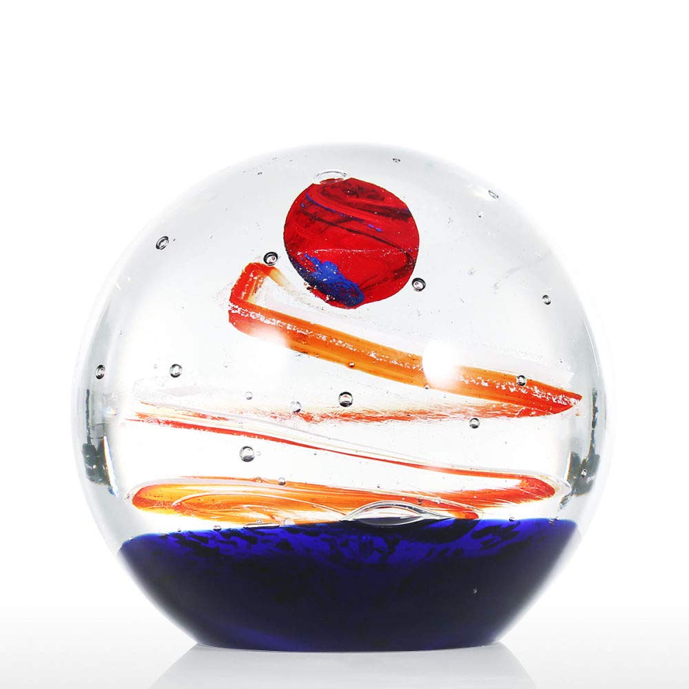 HUANSUN Hand Blown Glass Star Ball Sculpture - Unique Art Glass Paperweight & Tabletop Decor for Home, Office, Gift (1 Piece) | Perfect for Living Room Centerpiece, Bookshelf Display, and Elegant Home Decoration