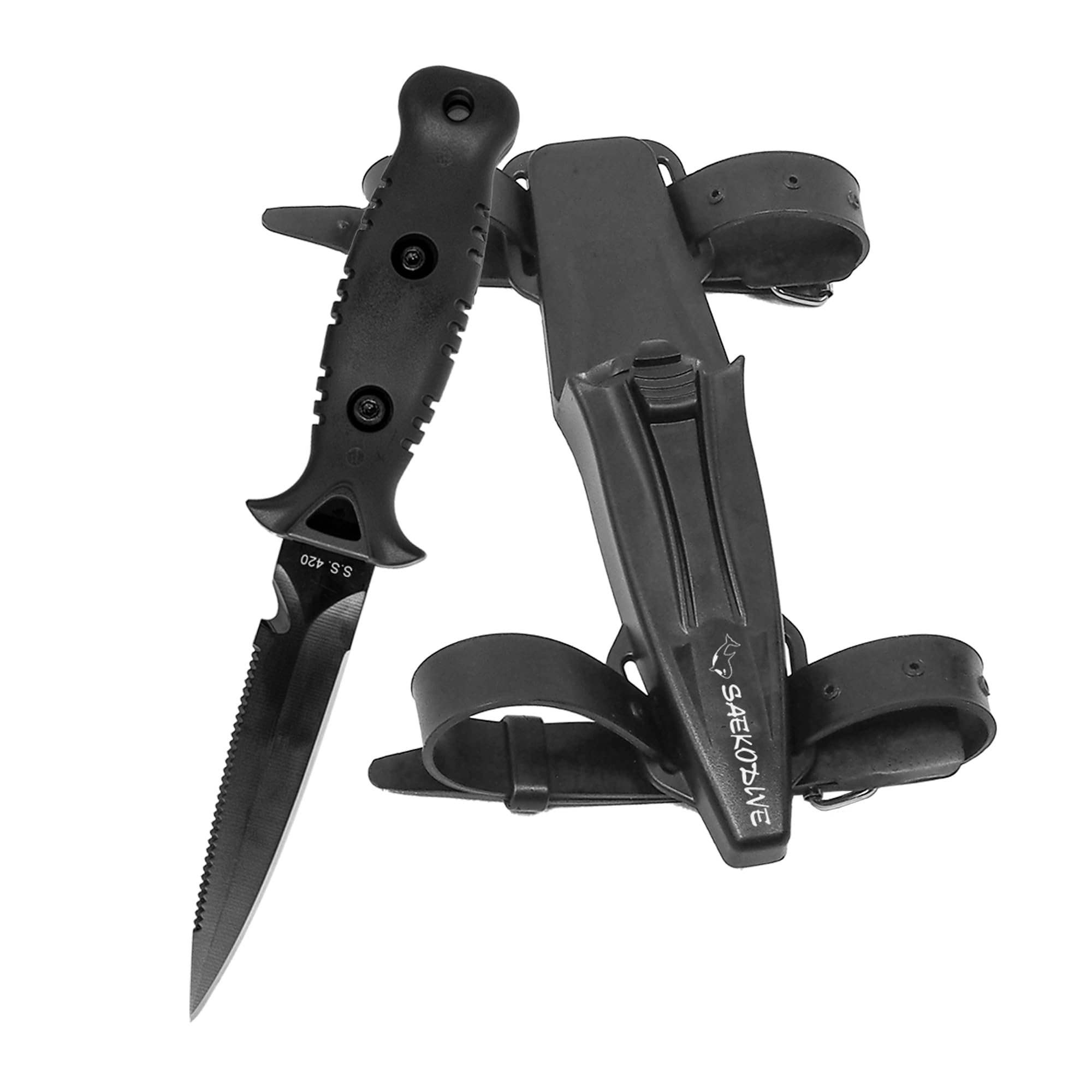 Noir Scuba Diving Knife with Thigh Holster - Stainless Steel Spearfishing & Sailing Knife - Saltwater Dive Knife with Sheath & Leg Strap - Perfect for Underwater Exploration, Marine Activities & Water Sports