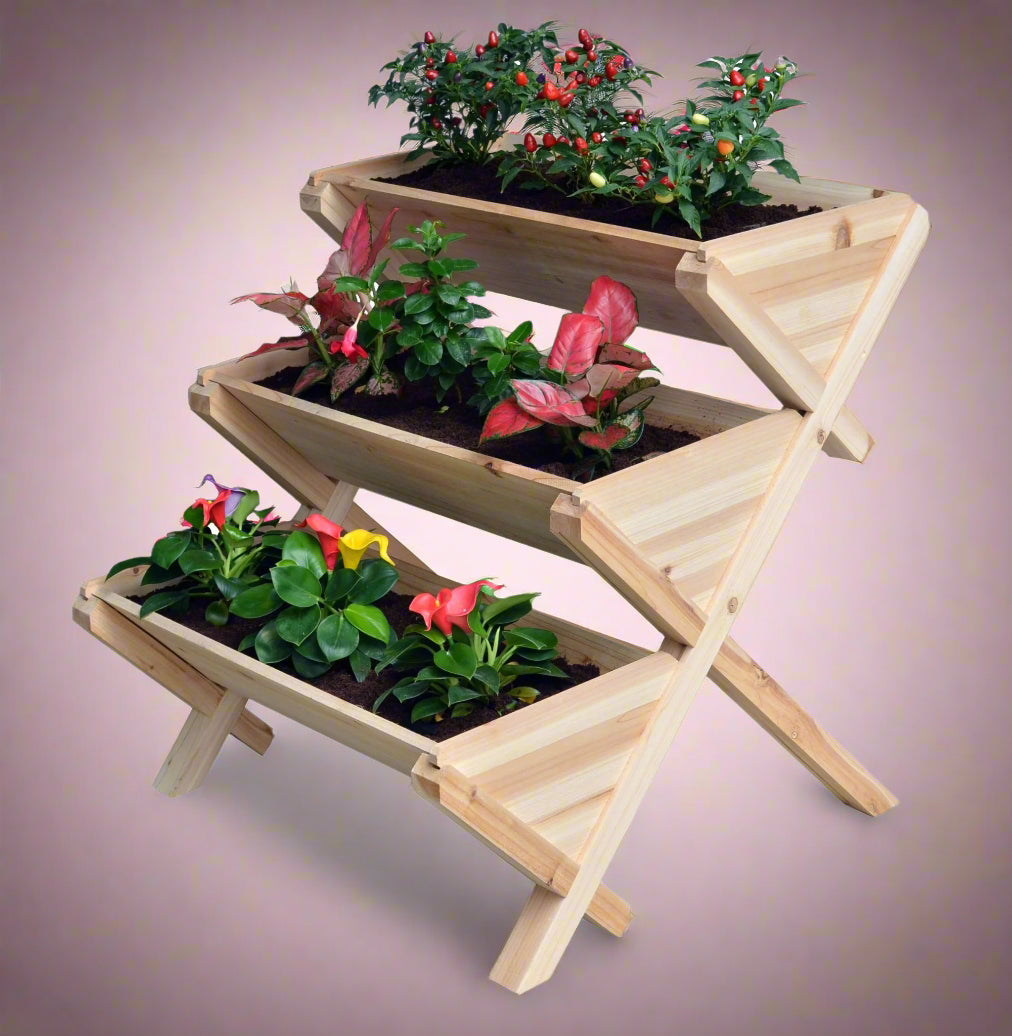 3 Tier Wooden Raised Garden Planter Box - Vertical Cascading Herb Flower Vegetable Planter for Outdoor, Patio, Balcony Gardening | Perfect for Small Spaces & Urban Gardens | SKU: RGT210