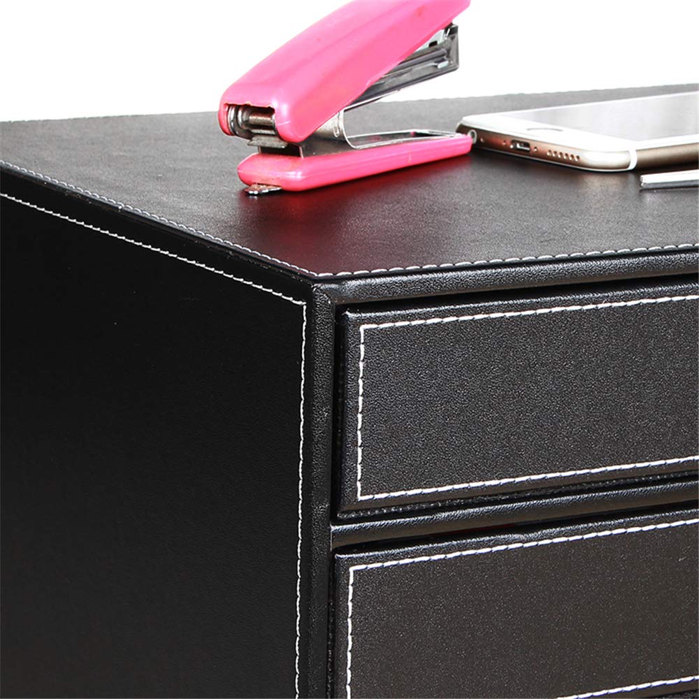 Ayunga 3-Drawer Leather Desk Organizer - Executive Office File Cabinet for A4 Documents, Stackable Storage Box for Jewelry, Bills & Makeup | Home & Office Organization Accessories (Black) - Perfect for Workspace, Study Desk & Vanity Organization