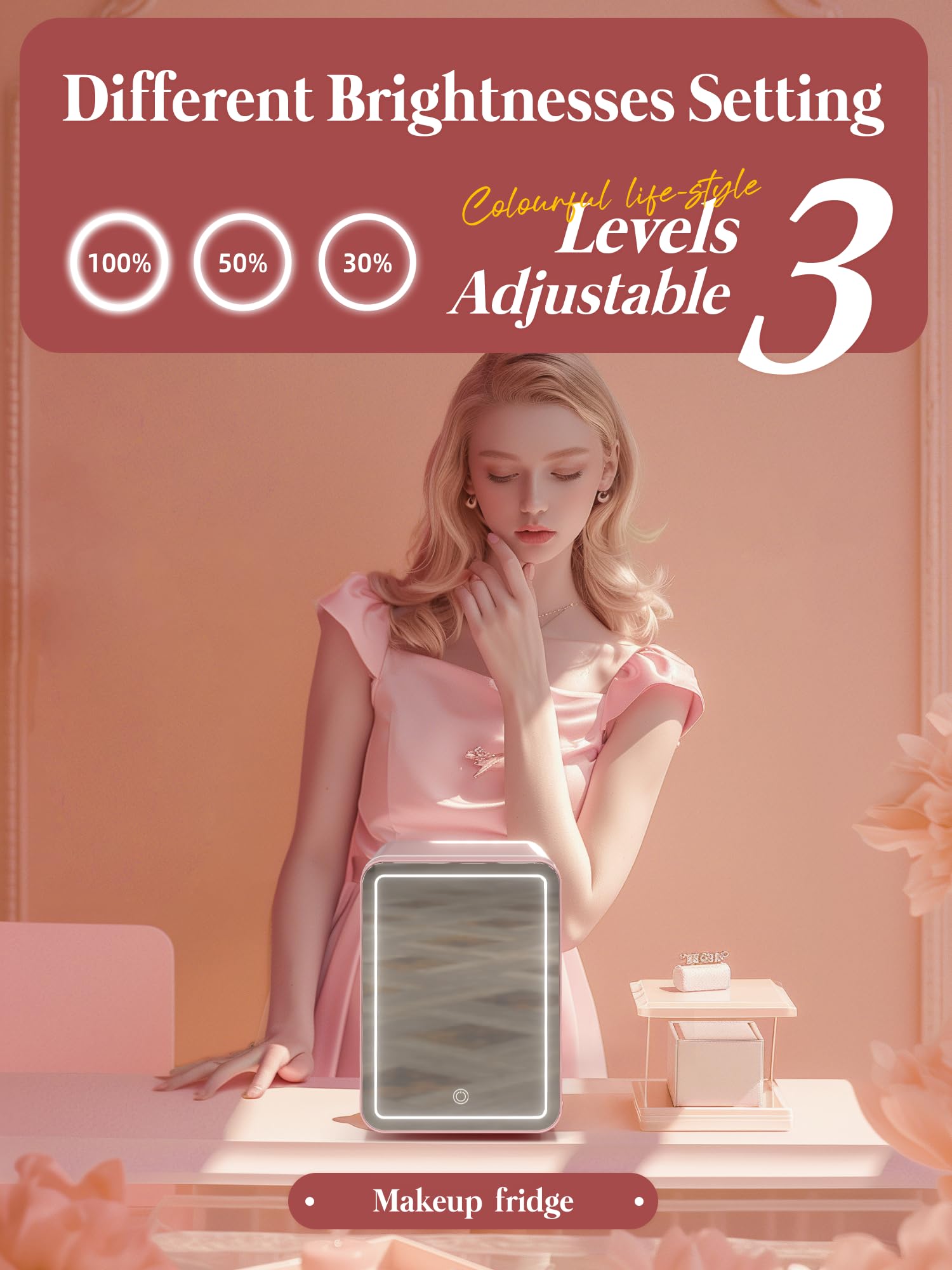 BOGDA 4L Mini Skincare Fridge with LED Light Mirror - Portable Cosmetic Cooler & Warmer for Makeup, Skincare, Food - Perfect for Bedroom, Office, Car (Pink) | Keep Beauty Products Fresh & Drinks Chilled Anywhere