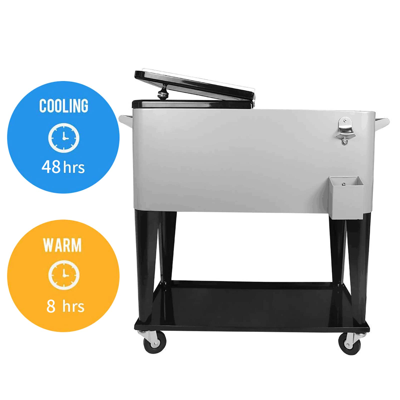 **SHAREWIN 80 QT Rolling Cooler Cart - Portable Ice Chest for Outdoor, Patio, Deck & Backyard Parties - Heavy-Duty Beverage Cart with Wheels, Shelf & Bottle Opener - Perfect for BBQs, Camping & Tailgating**