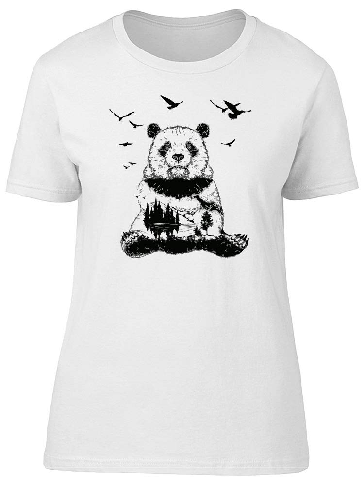 Stylish Panda Landscape Sketch T-Shirt for Women - Cute Animal Print Tee for Casual Wear, Outings & Gifts