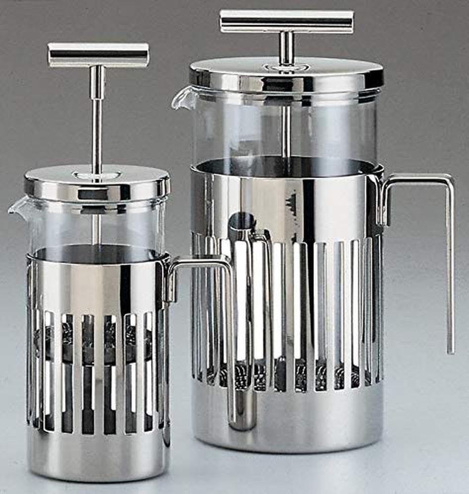 Alessi 9094/8 Stainless Steel 18/10 & Heat-Resistant Glass Coffee Maker - 8 Cup Filter Press & Infusion Design for Home, Office, or Gifting