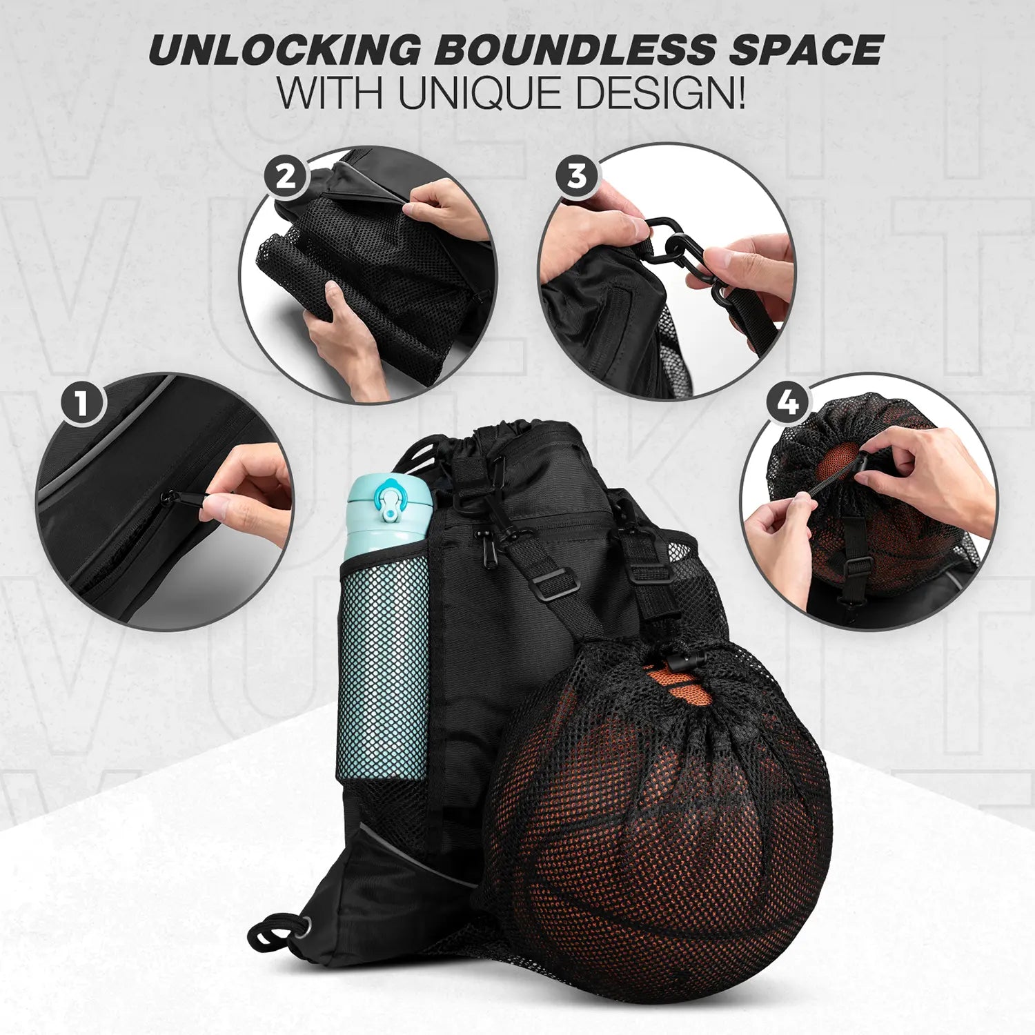 VB100 Waterproof Gym Bag with Large Mesh Pocket - Lightweight Drawstring Sports Backpack for Workout, Travel & Beach - Durable & Spacious for Shoes, Clothes & Gear