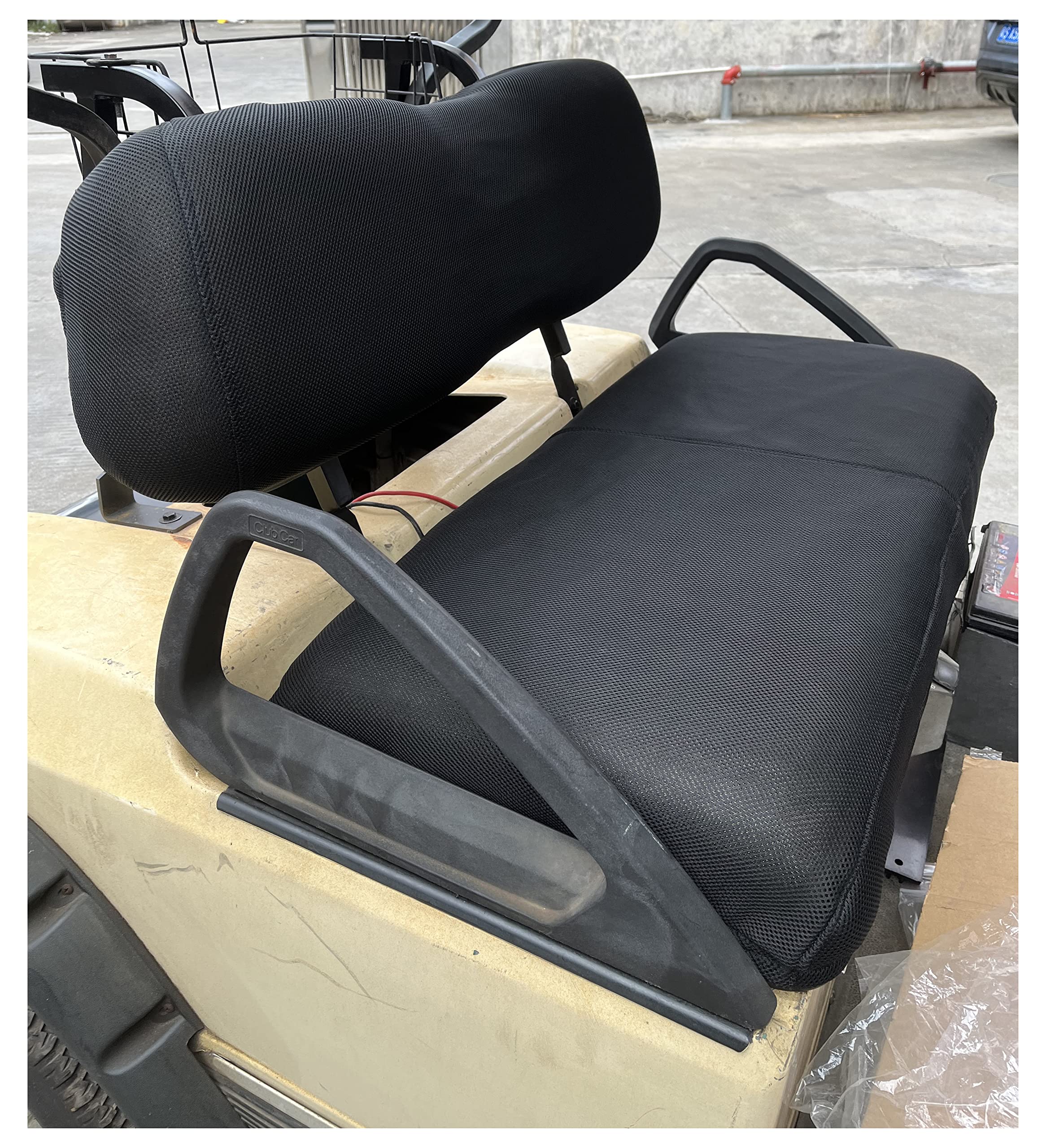 Breathable Polyester Mesh Golf Cart Seat Cover for EZGO TXT & Club Car DS - Black Bench Seat & Back Cover | UV Protection & Comfort for Outdoor Golfing, Camping & Neighborhood Rides
