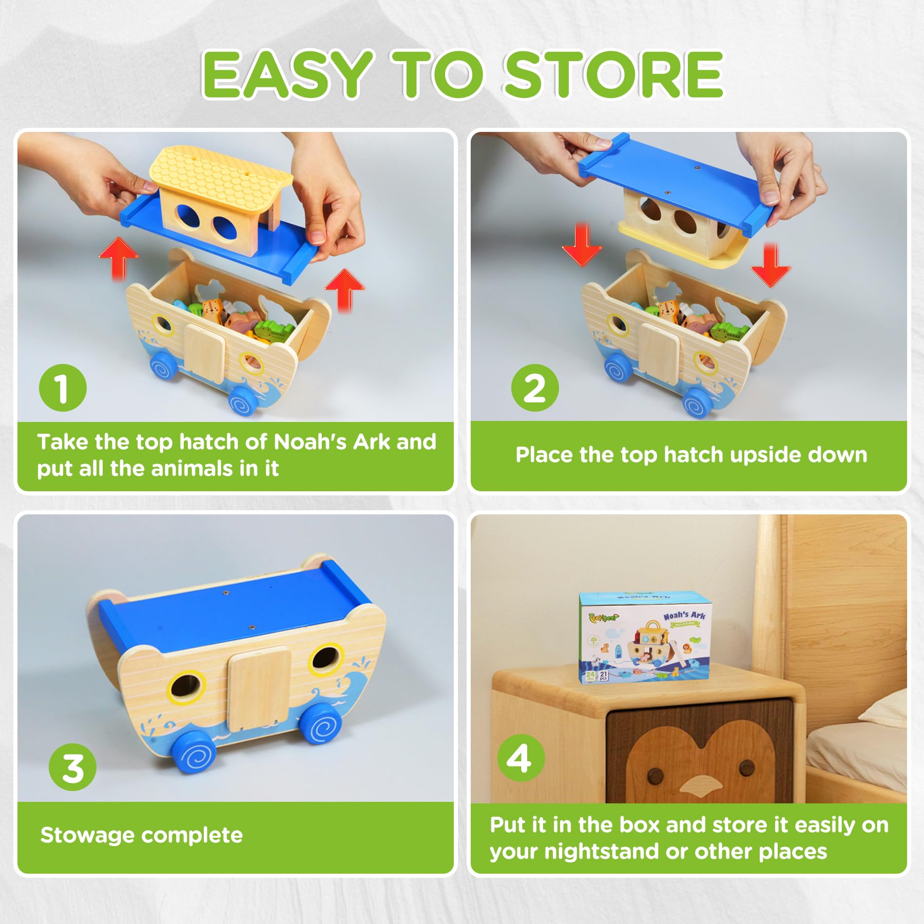 Noah's Ark Wooden Animal Shape Sorter Toy - Montessori Bible Learning Toys for Toddlers Ages 1-4 - Perfect Baptism Gift for Boys & Girls - Educational Christian Toys for Church, Sunday School & Home Playtime