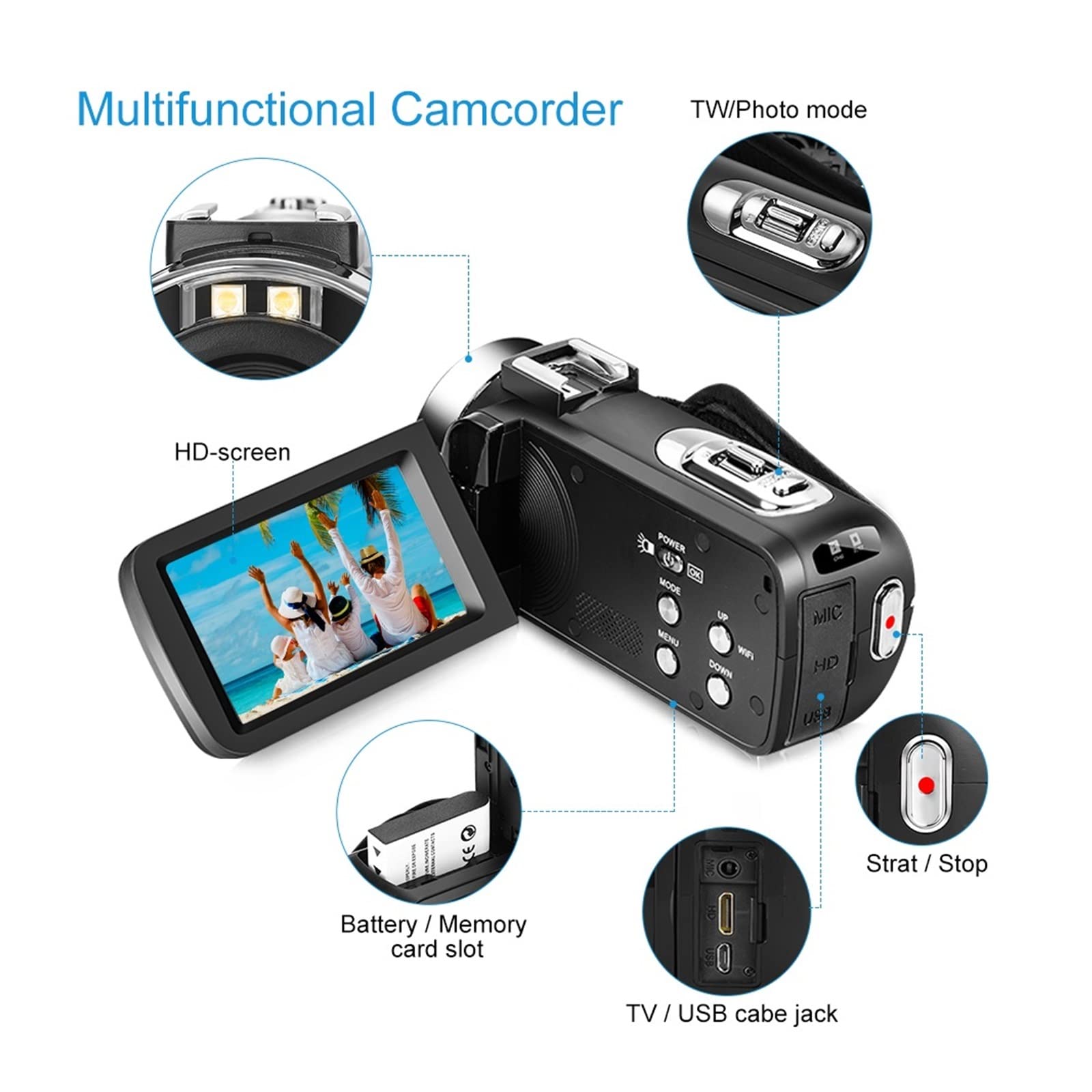 BODORME 2.7K Digital Camcorder with 16X Zoom & Touch LCD - Perfect for Vlogging & Travel Videos (32GB SD Card Included)