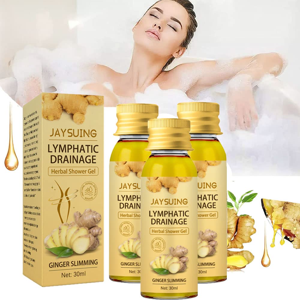 1/3/5Pcs Ginger Lymphatic Drainage Herbal Shower Gel - Oil Control & Slimming Body Wash for Stress Relief & Better Sleep - Perfect for Post-Workout, Spa Nights & Relaxing Baths (3pcs)