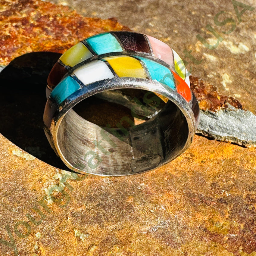 Sterling Silver Double Row Wide Band Ring with Turquoise Stone - Elegant Boho Jewelry for Women, Perfect for Weddings, Parties & Everyday Wear