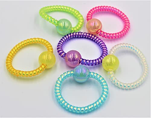 AB Beauty House Multicolor Spiral Hair Ties - 6 Pack Traceless Elastic Ponytail Holders with Beads | Soft Telephone Wire Coil Hair Bands for Women | Perfect for Workouts, Office & Everyday Hairstyles