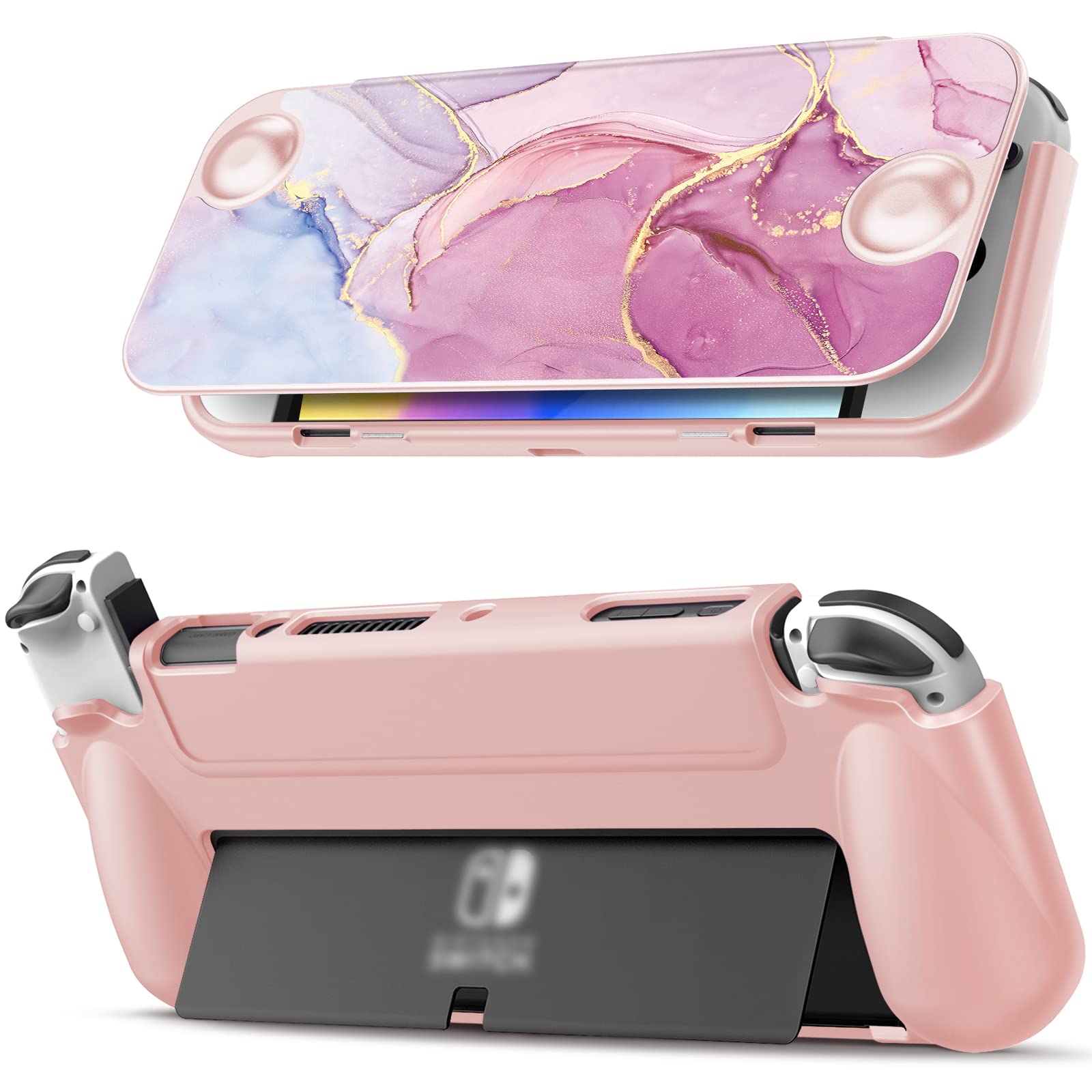 Fintie Flip Case for Nintendo Switch OLED Model 2021 - Slim Protective Soft TPU Shell with Magnetically Detachable Front Cover & Ergonomic Grip | Screen Safe Design | Dreamy Marble | Perfect for Travel, Gaming On-The-Go & Home Entertainment