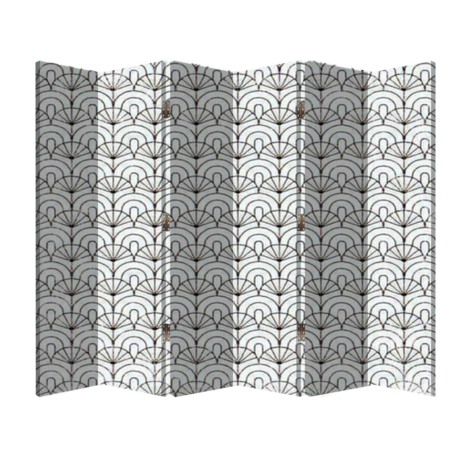 6 Panel Black and White Geometric Canvas Room Divider - Wooden Folding Privacy Screen with Semicircle Design for Office, Home & Event Spaces | Modern Partition Wall Decor for Bedrooms, Living Rooms & Workspaces
