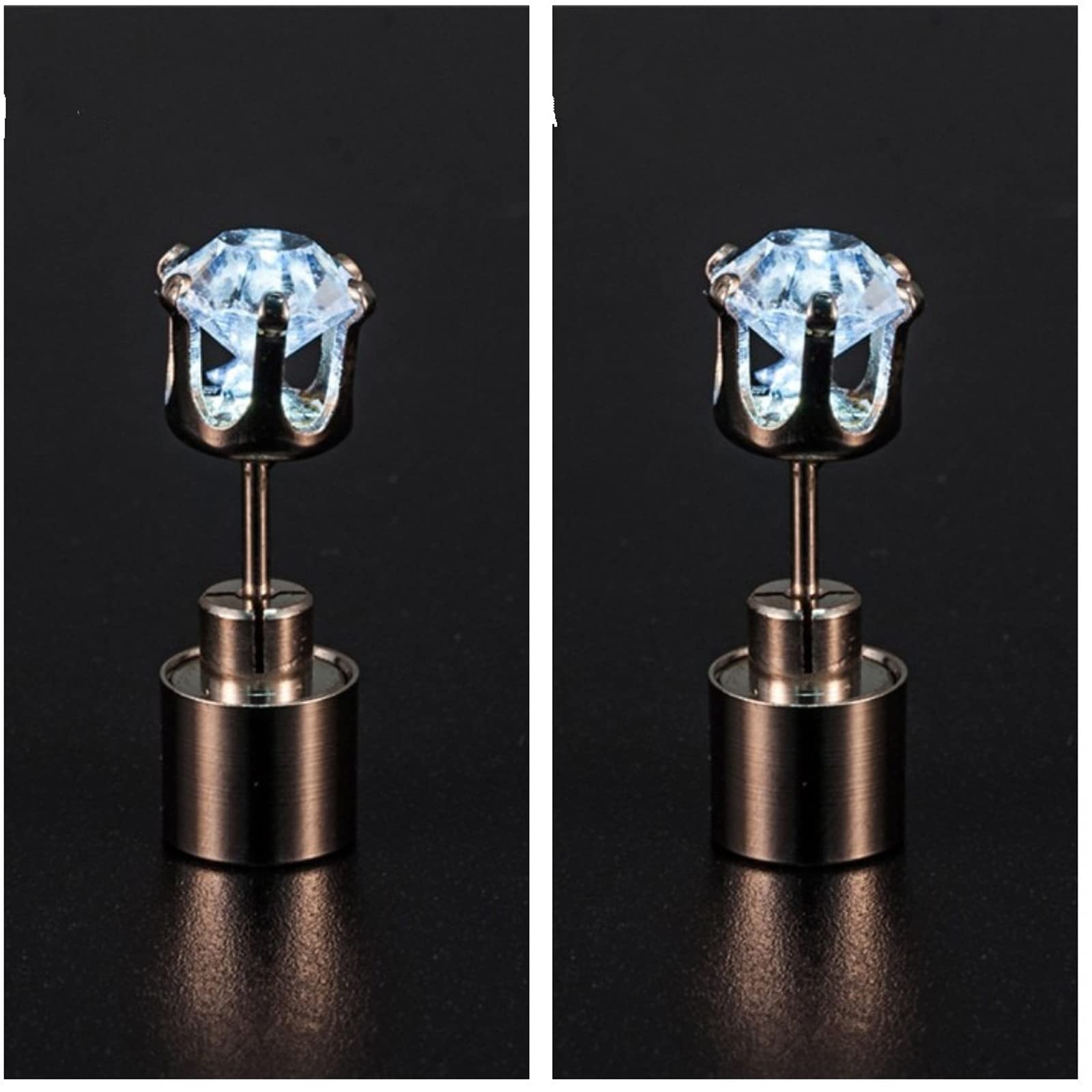 Glowing LED Earrings Set - Fashion Light Up Diamond Crown Drop Pendant Stud Earrings for Women | Multi-Color Flashing Blinking Party Accessories | Perfect for Christmas, Dance Parties, Festivals & Night Events (White, Stainless Steel)