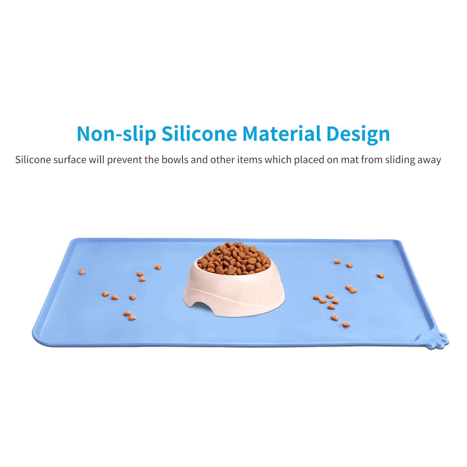 AUDWUD Non-Slip Silicone Pet Feeding Mat - Waterproof Dog Food & Water Bowl Mat for Messy Eaters - Perfect for Kitchen, Crate, and Outdoor Use