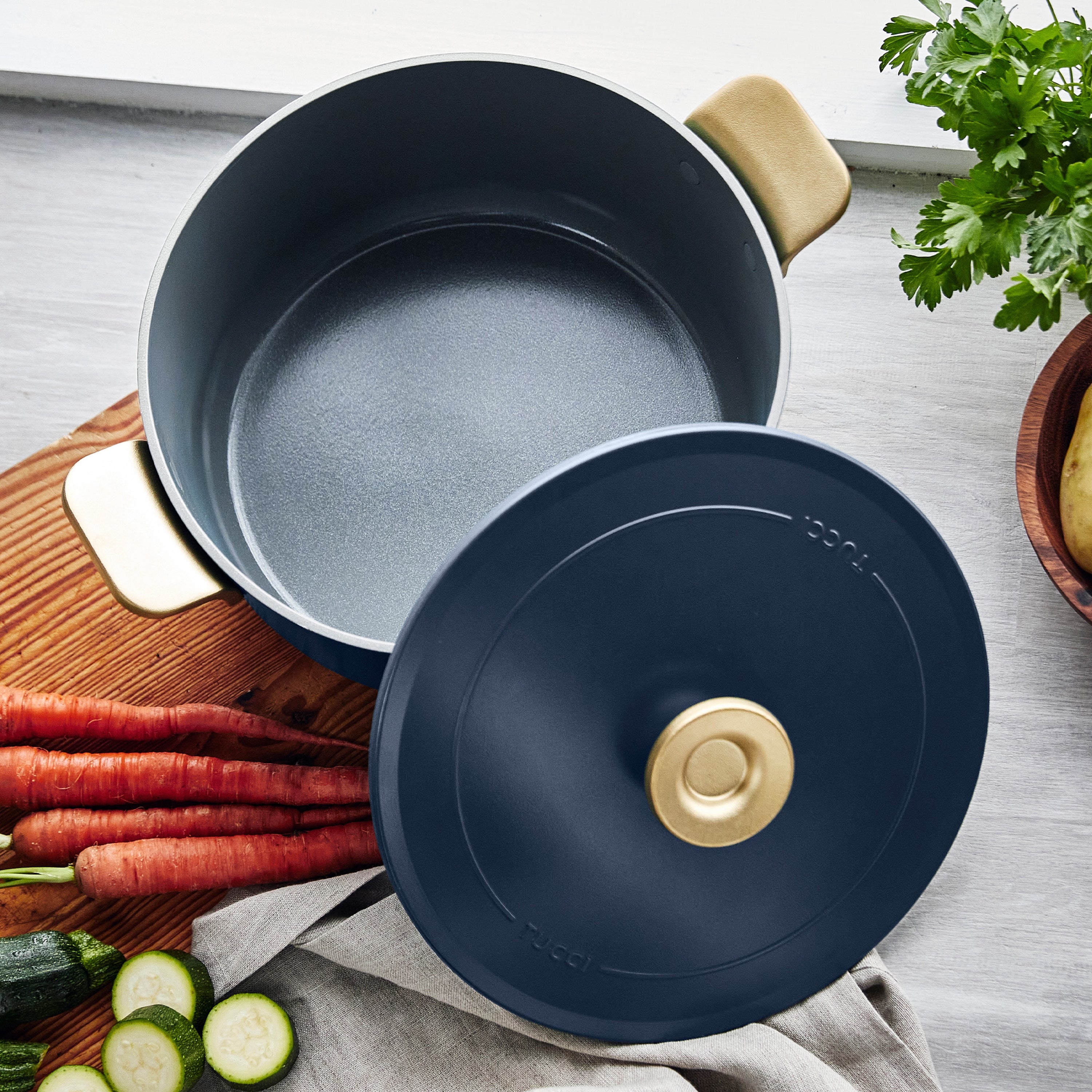 Stanley Tucci™ Ceramic Nonstick 11-Piece Cookware Set with Cookbook | Marino Blue | Durable Kitchen Essentials for Sauteing, Frying & Everyday Cooking