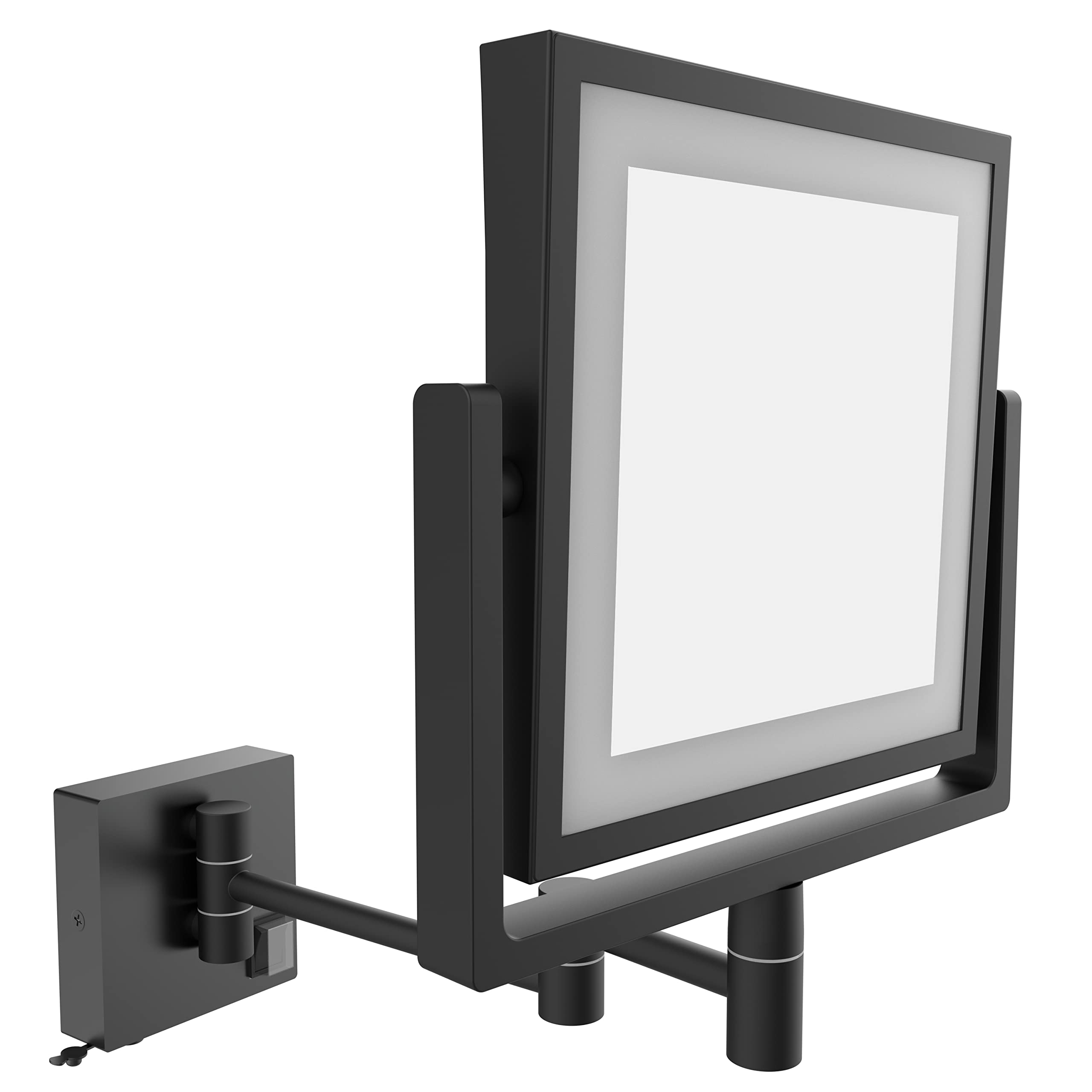 Rechargeable Makeup Mirror with Lights - 8 Inch Double Sided Vanity Mirror (1x/3x Magnification) - Matte Black, Stainless Steel & Zinc Alloy - Wall Mounted LED Magnifying Mirror for Bathroom, Bedroom, Dressing Room