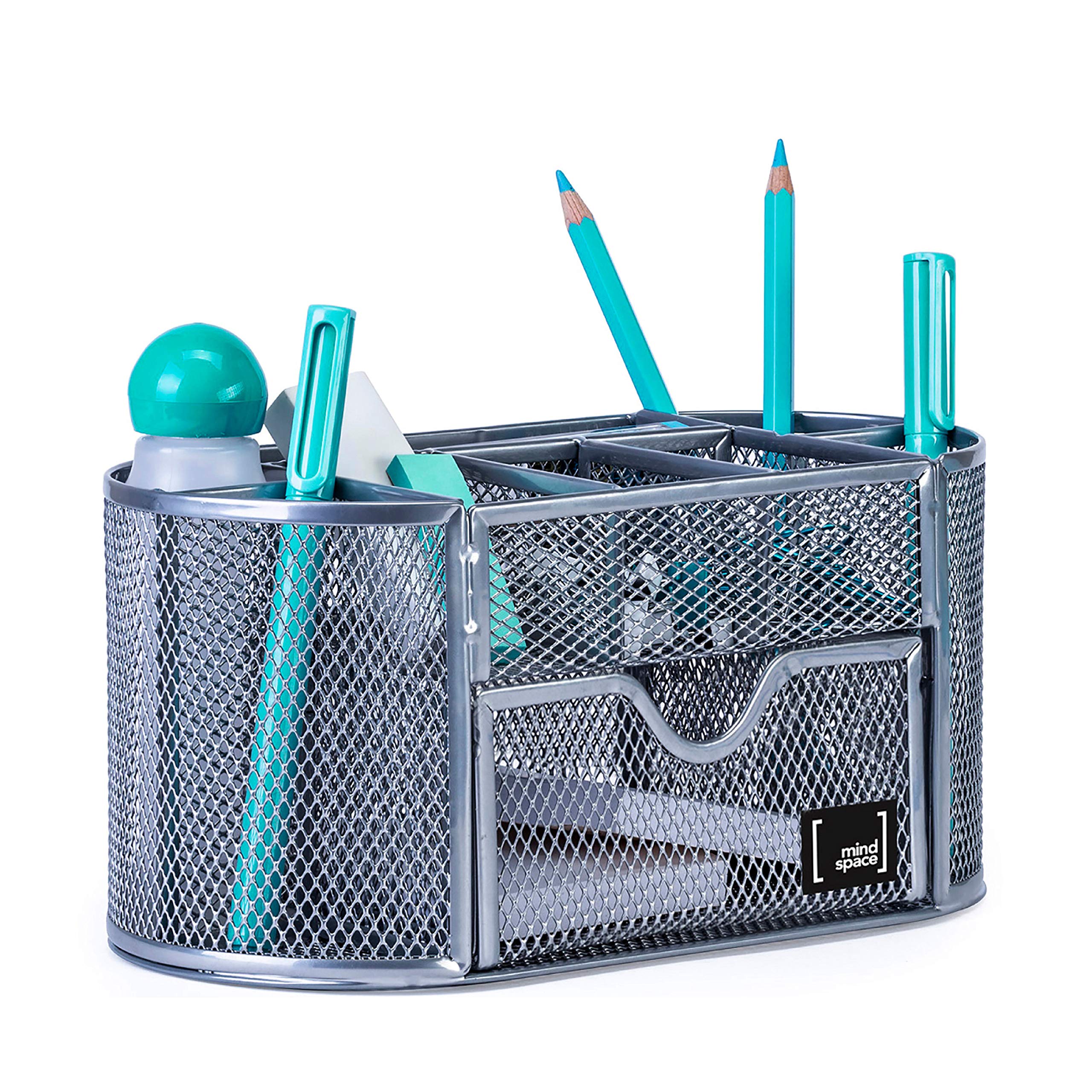 Mesh Desk Organizer with 8 Compartments & Drawer - Office Storage for Pens & Accessories | Workspace Essentials