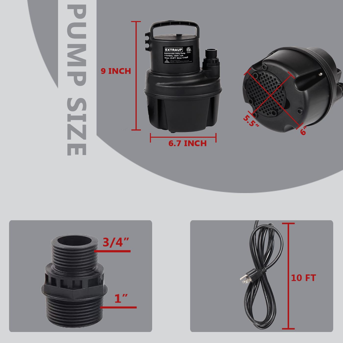 1/6 HP 1370GPH Portable Submersible Utility Pump - Low Suction Electric Water Pump for Clean Pool Cover, Basement Flood Drainage & Water Transfer - Black (Ideal for Home, Garden, and Emergency Flood Control)
