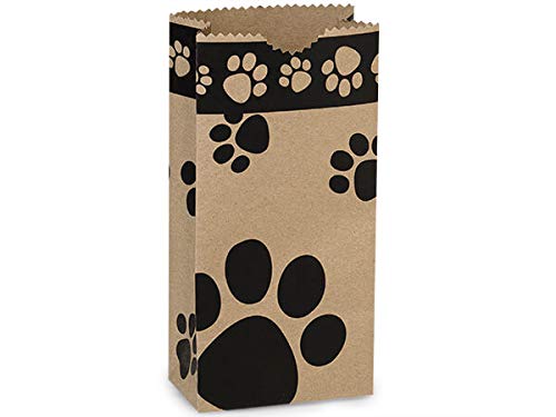 Kraft Paw Print Gift Bags Bulk - 250 Pack for Party Favors & Gifts