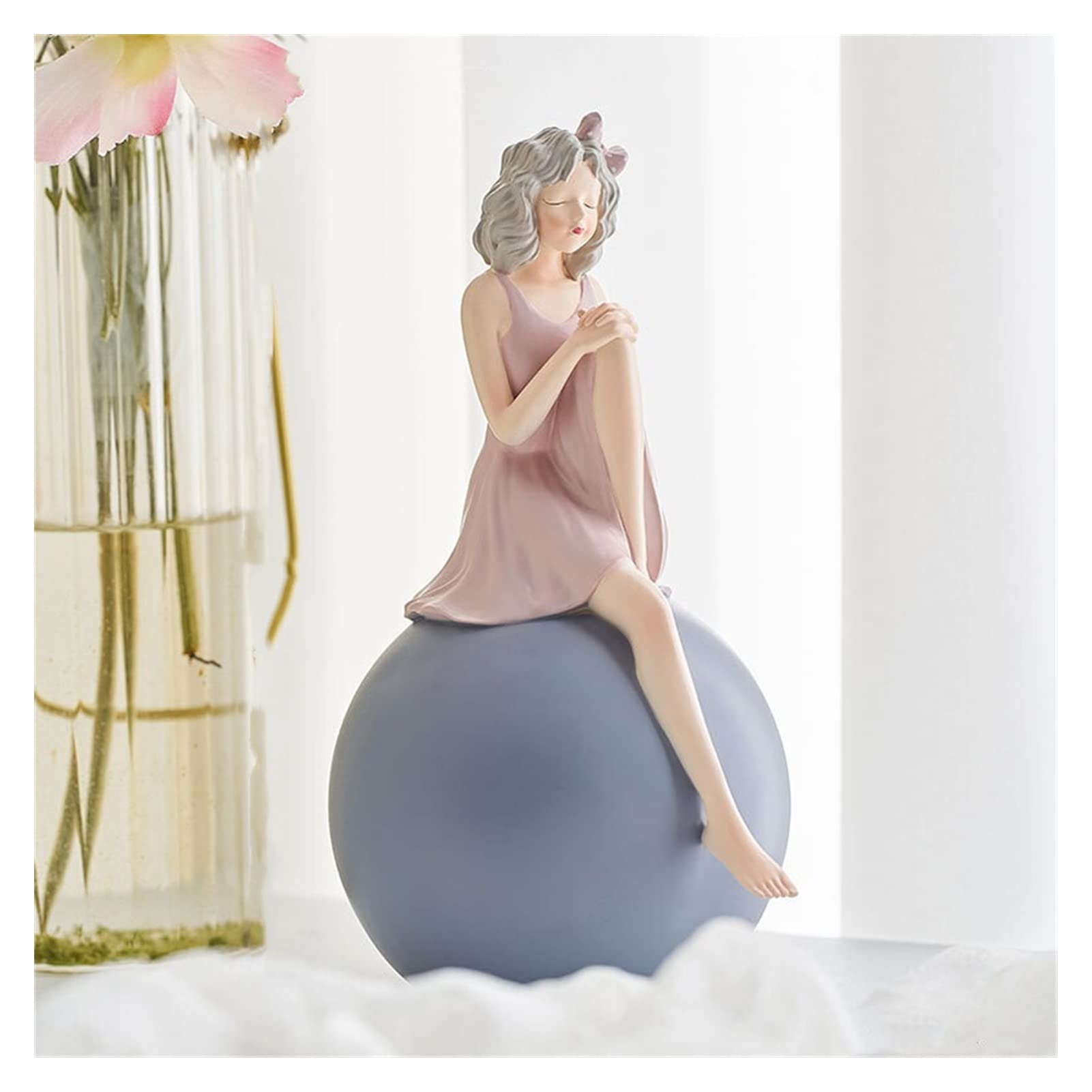 Bubble Girl Resin Figurine - Modern Home Decor Sculpture for Living Room, Desk, Office | Unique Gift Idea for Christmas, Birthday, New Year | Pink Girl Statue for Interior Design & Collectors