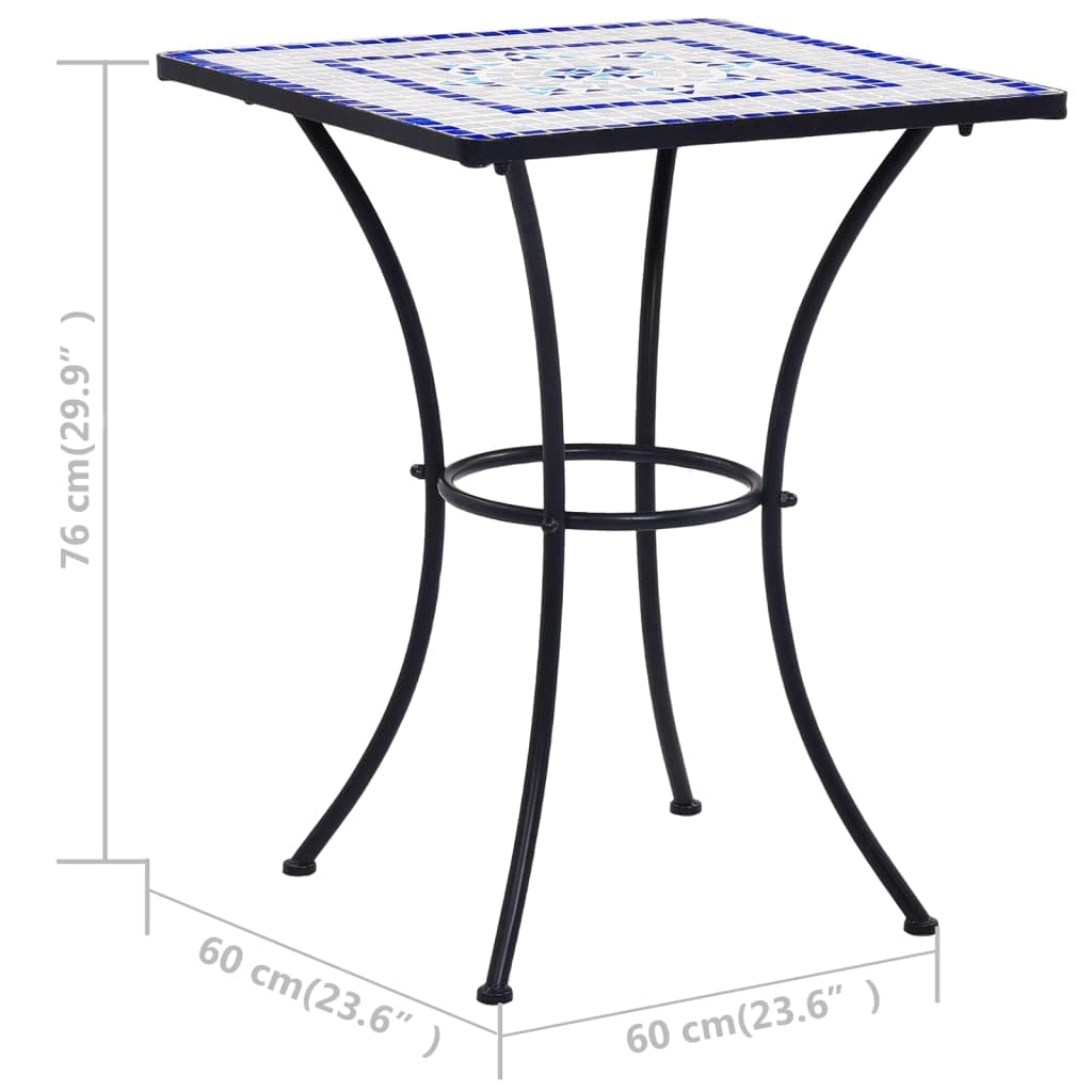 vidaXL 3-Piece Mosaic Bistro Set - Round Patio Table & Folding Chairs, Blue & White Ceramic Tile Outdoor Furniture for Garden, Backyard, Poolside or Balcony