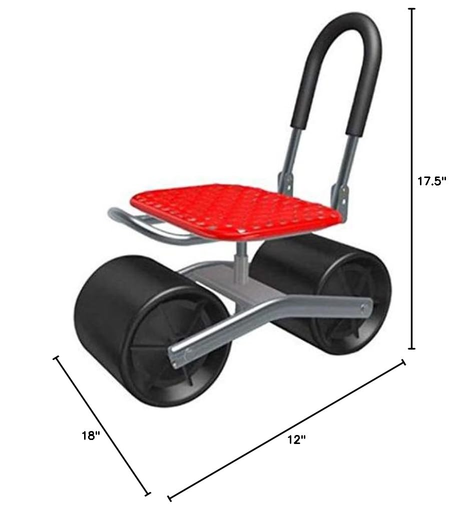 Heavy Duty Garden Cart Rolling Scooter with Seat - Foldable Gardening Stool with Adjustable Backrest - Ideal for Weeding, Planting & Lawn Care - Perfect for Outdoor Gardening, Farming & Yard Work