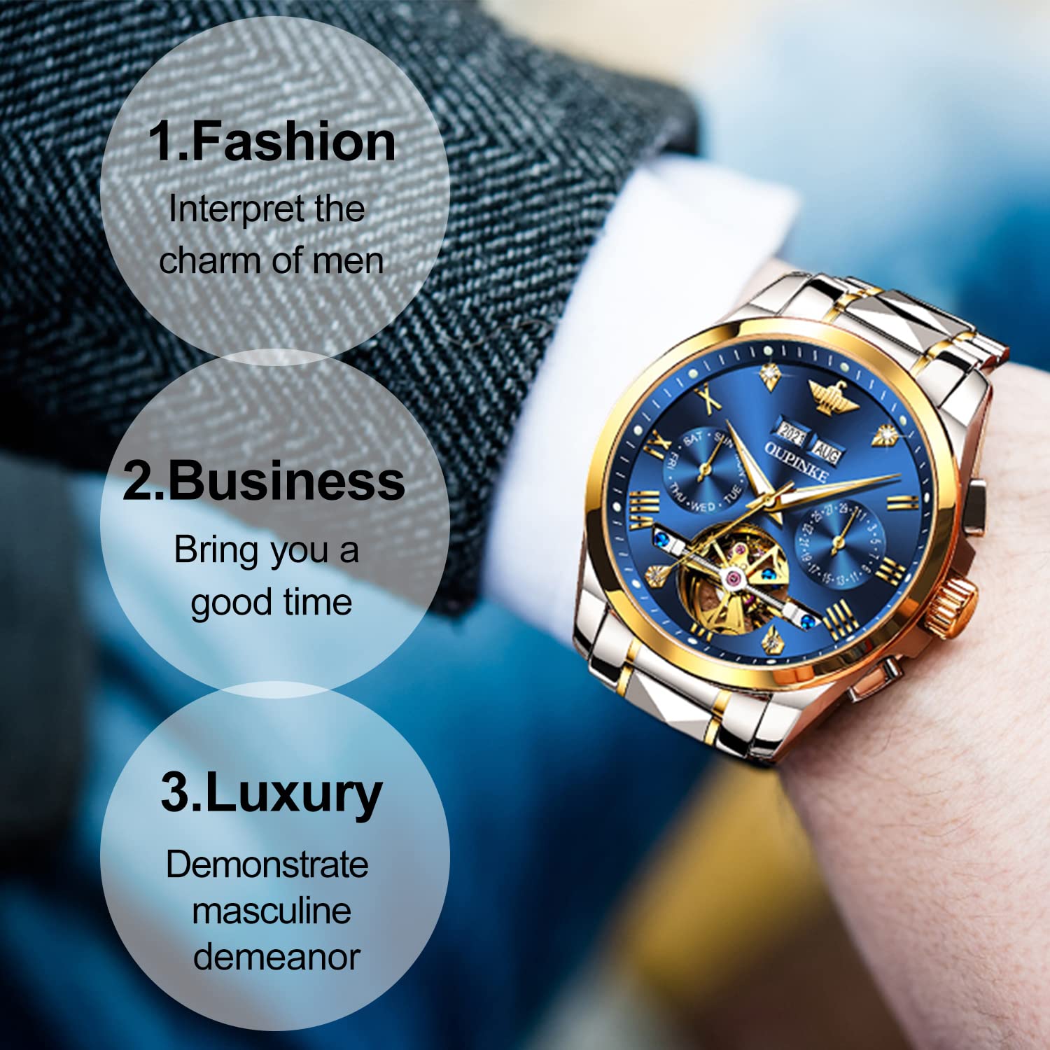 Men's Tungsten Steel Automatic Waterproof Wrist Watch - Durable Luxury Timepiece for Business, Casual & Outdoor Activities