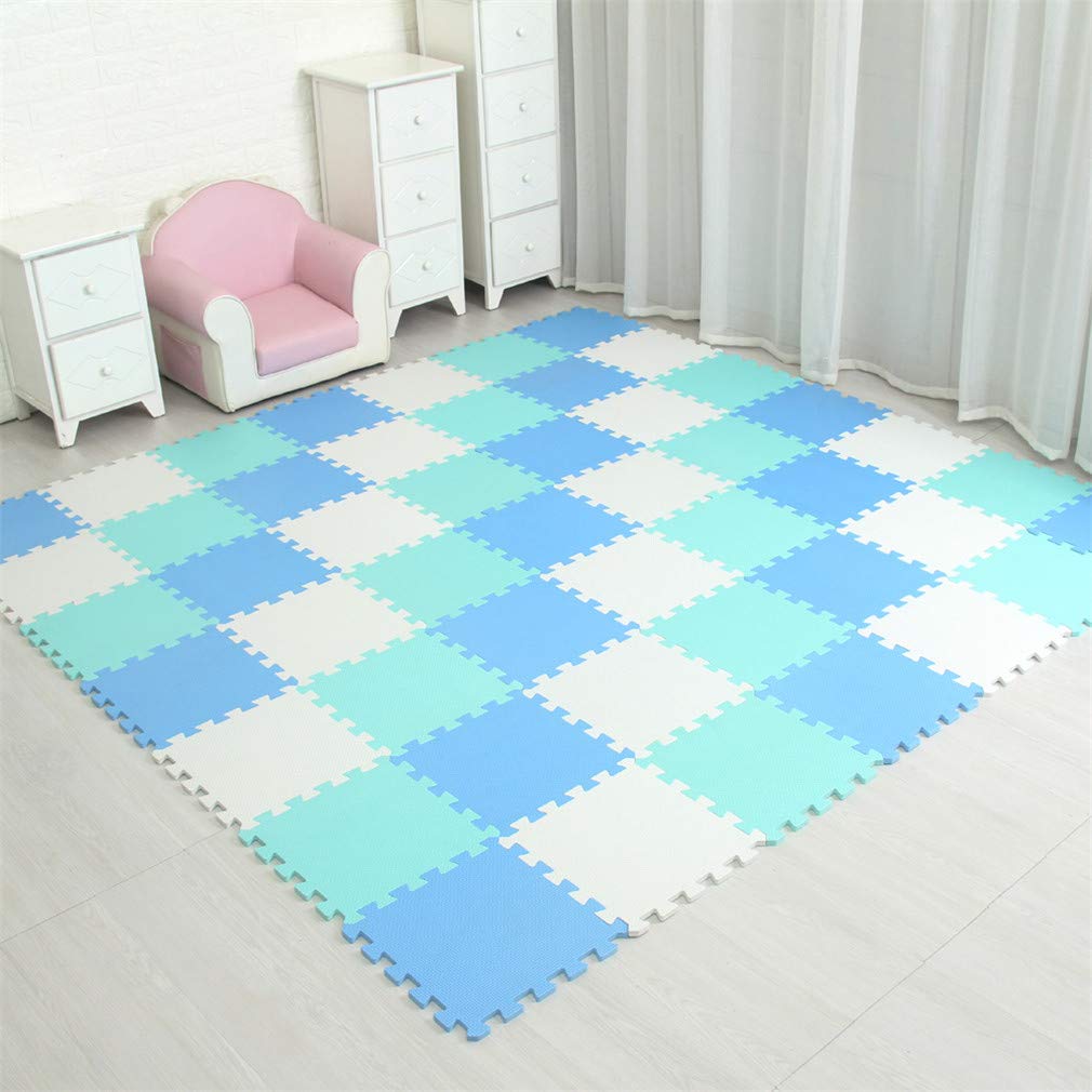 DFLYHLH Baby EVA Foam Play Puzzle Mat - 24PCS Non-Toxic Interlocking Floor Tiles for Kids, Toddlers & Infants - Soft Exercise Playmat for Nursery, Daycare & Playroom - Blue Green White (18