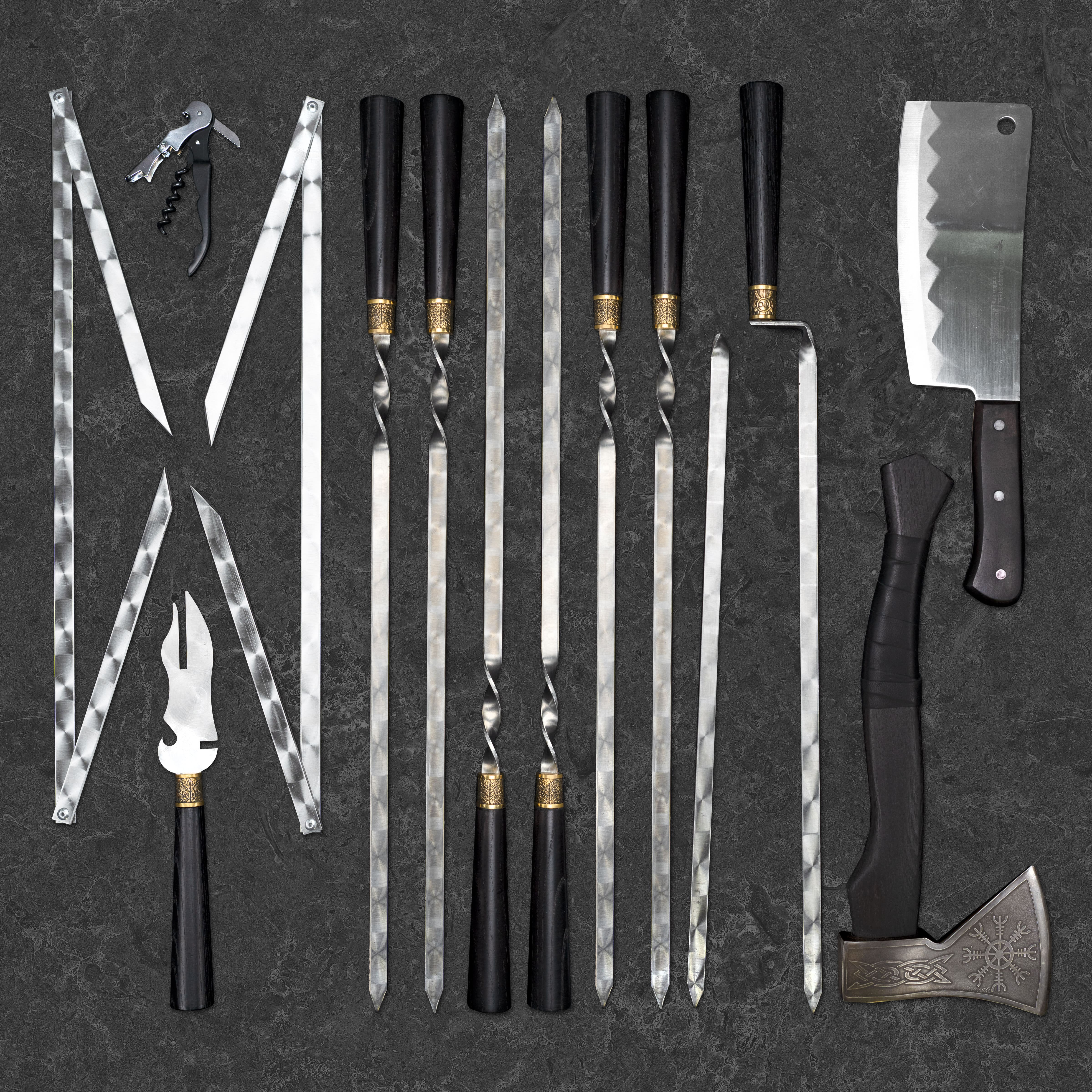 Premium Zebra Wooden BBQ Skewer Set - 39-Piece Grilling Accessories Kit with Storage Case - Perfect for Backyard Barbecues, Camping & Outdoor Cooking