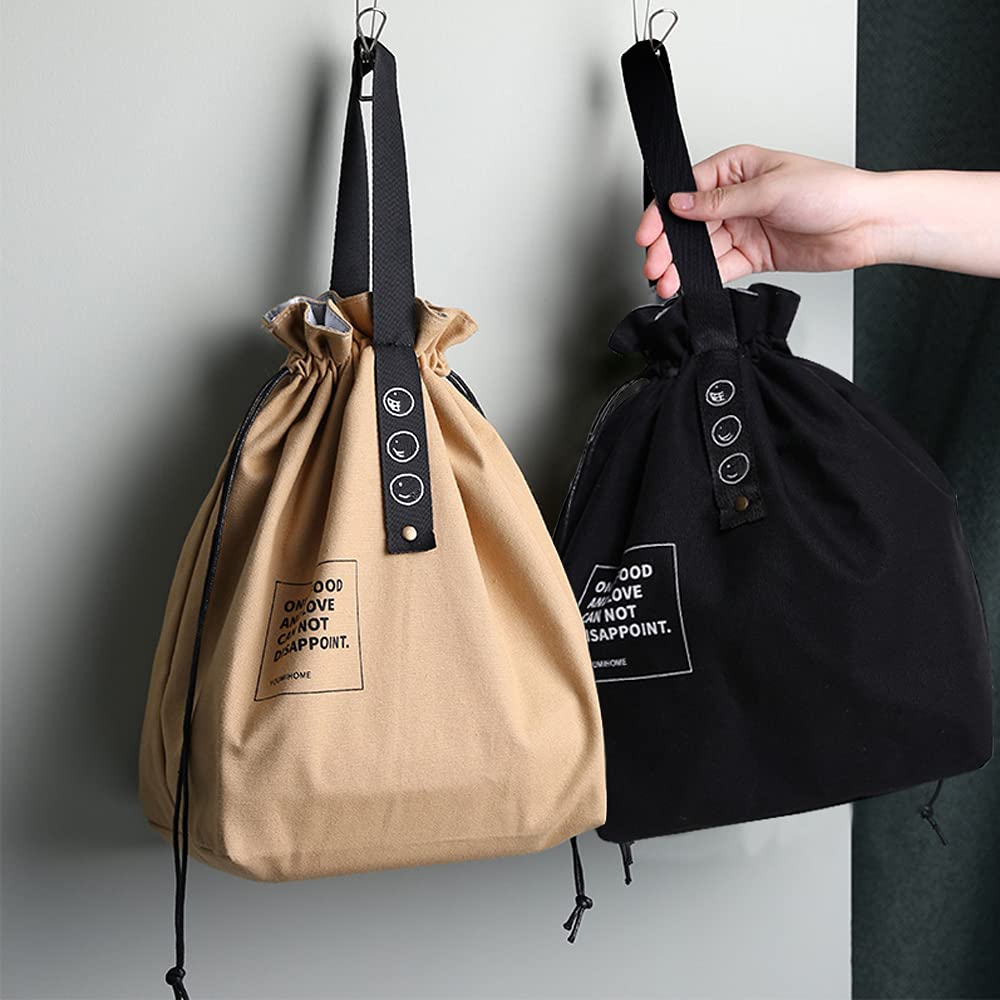 Insulated Canvas Lunch Bag with Drawstring Closure - Foldable Lightweight Cooler Tote for Work, Office & Picnic - Yellow Lunch Box for Adults & Kids - Perfect for School, Travel & Outdoor Activities
