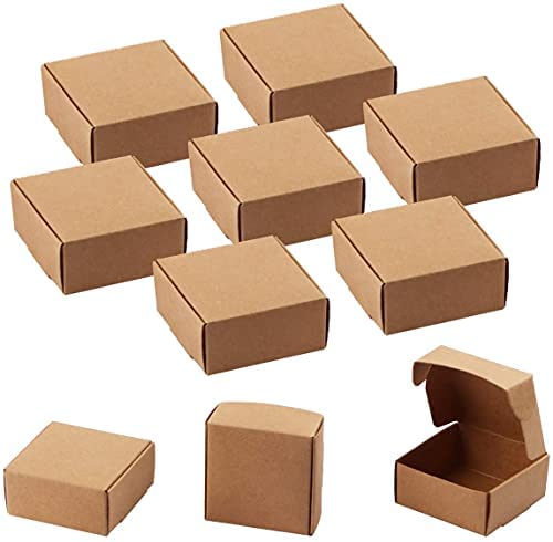 100 Pack Small Kraft Gift Boxes 2.44×2.44×1.38 Inch - Mini Brown Cardboard Jewelry Boxes for Rings, Earrings & Accessories - Perfect for Wedding Favors, Party Gifts & Retail Packaging