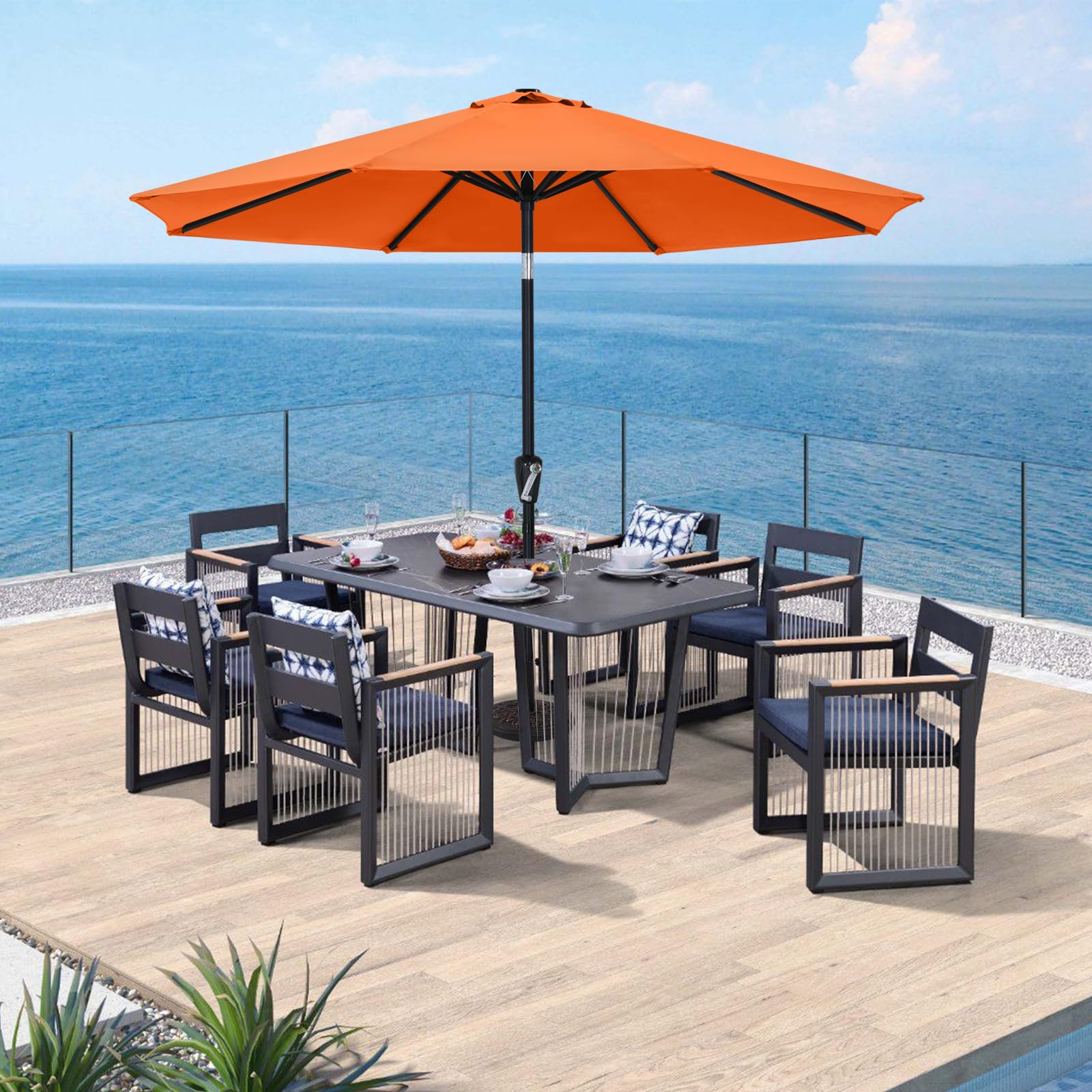 10FT Waterproof Patio Umbrella with Tilt & Crank - UV Protection for Pool, Garden & Deck (Orange)