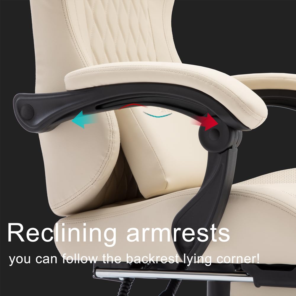 OHAHO Ergonomic Gaming Chair with Adjustable Lumbar Support & Footrest - 360° Swivel Height Adjustable Office Computer Chair with Headrest for PC Gamers & Home Office Workers (Beige) - Perfect for Long Gaming Sessions & Remote Work Comfort