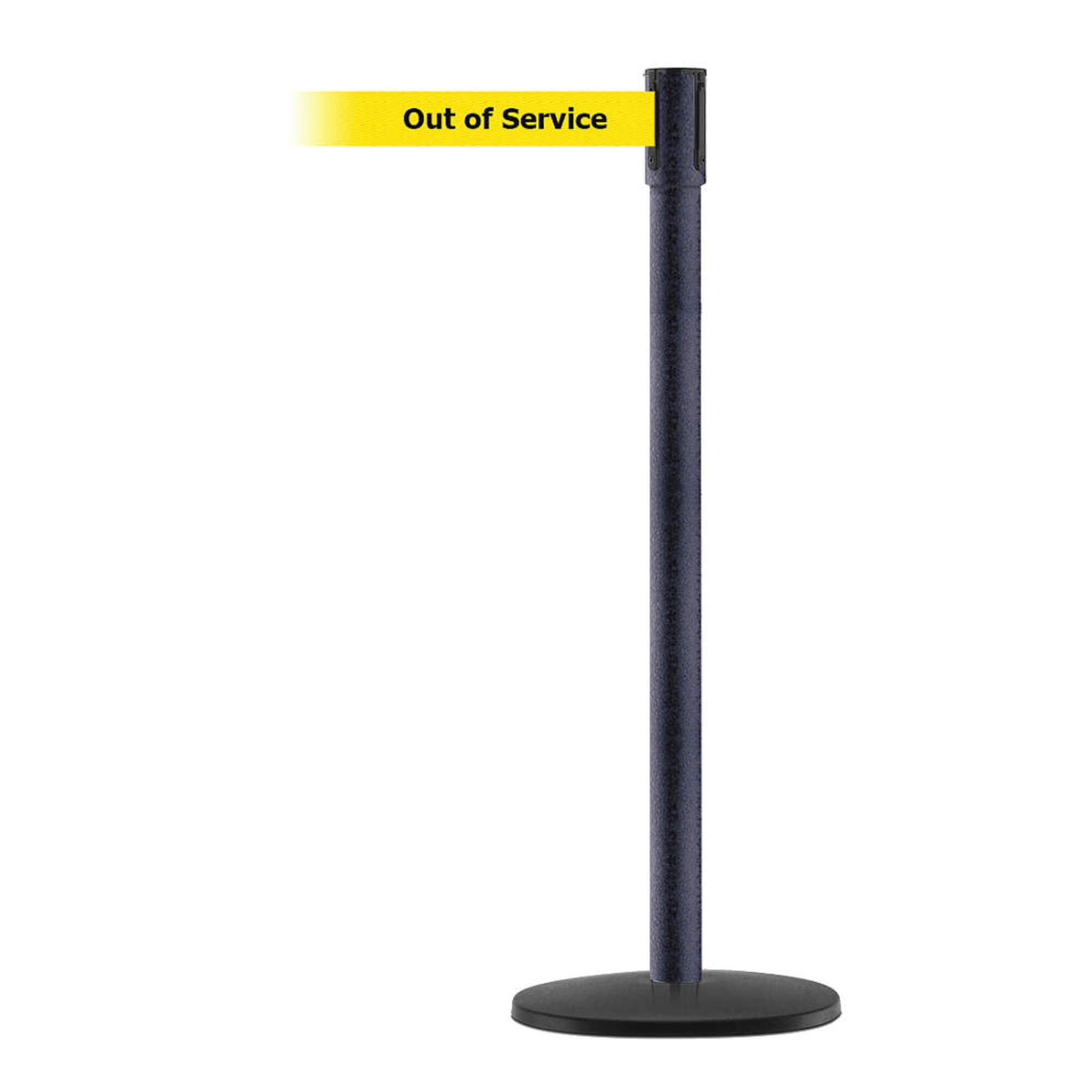 890B-33-89-89-MAX-NO-YEX-C Black Wrinkle Post 2 Inch Wide 13 Feet Long Yellow Out of Service Safety Belt - Perfect for Warehouse, Construction Site & Industrial Safety Barriers