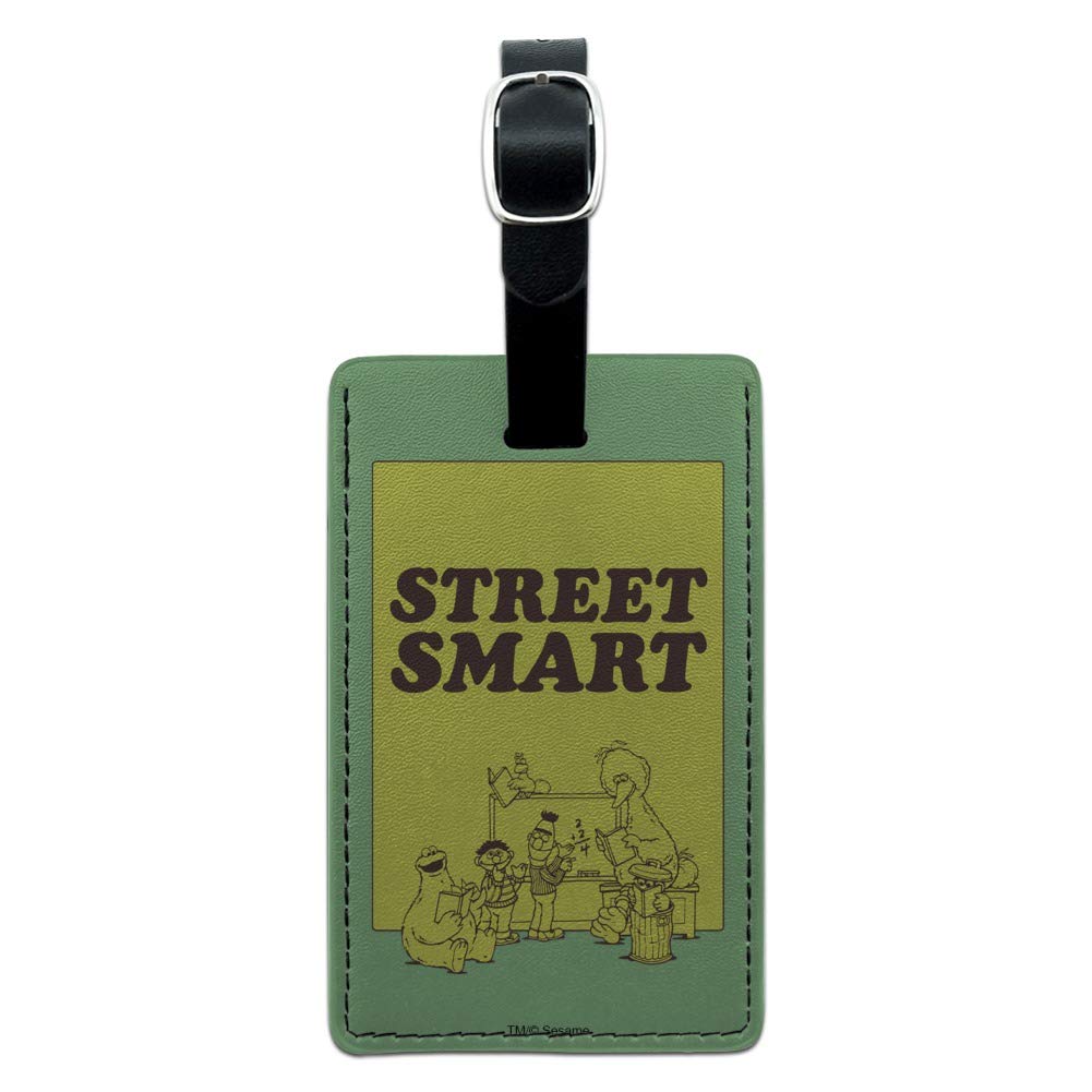 Sesame Street Smart Rectangle Leather Luggage Tag - Personalized Carry-On ID Card Holder for Suitcases & Travel Bags | Perfect for Kids, Families & Frequent Travelers