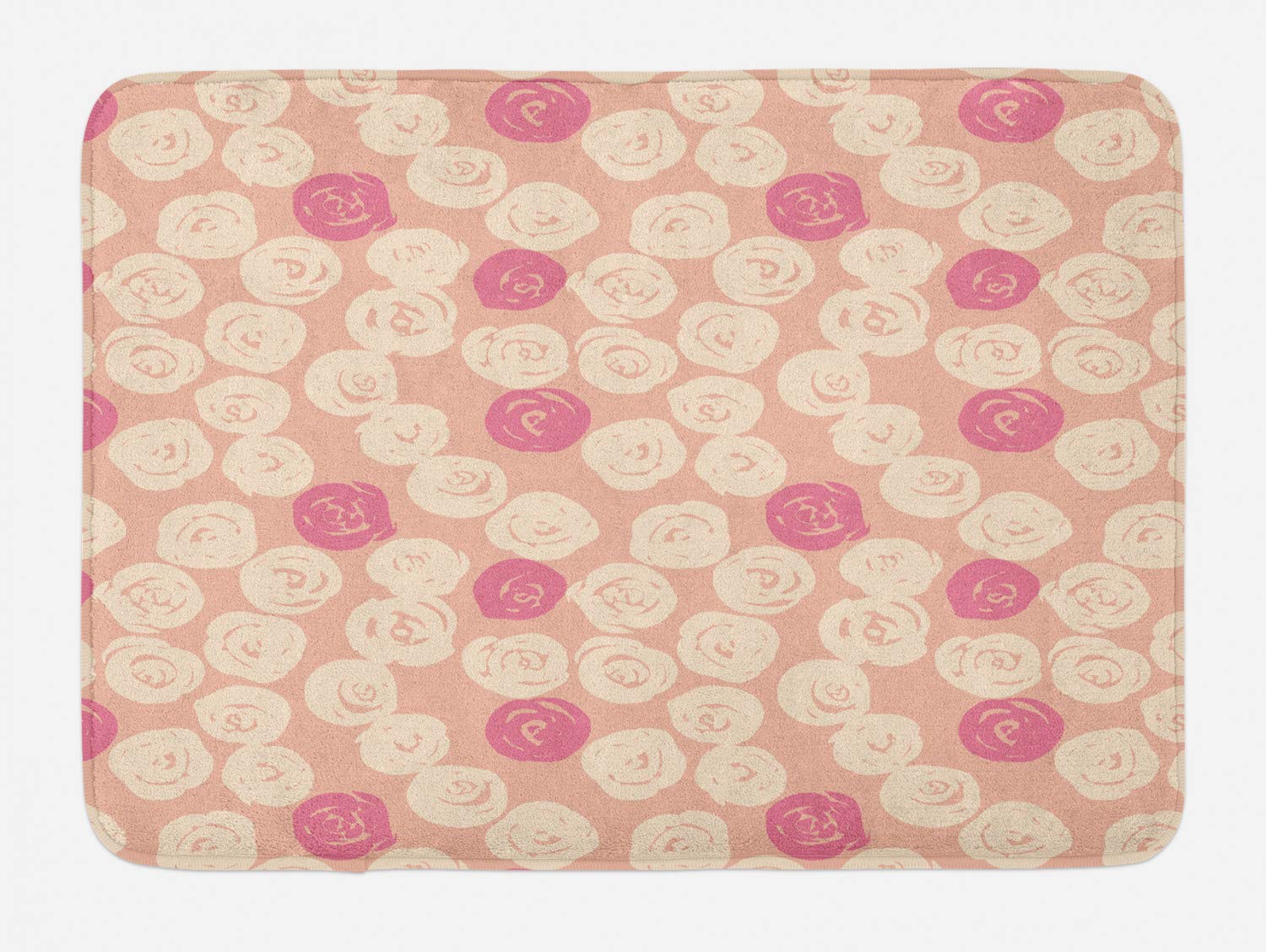 Ambesonne Abstract Bath Mat - Hand Drawn Rose Petal Grunge Pattern, Non-Slip Plush Bathroom Rug, 30.2 x 20 Inches, Peach Champagne - Perfect for Modern Bathrooms, Spa Decor & Luxury Home Accessories