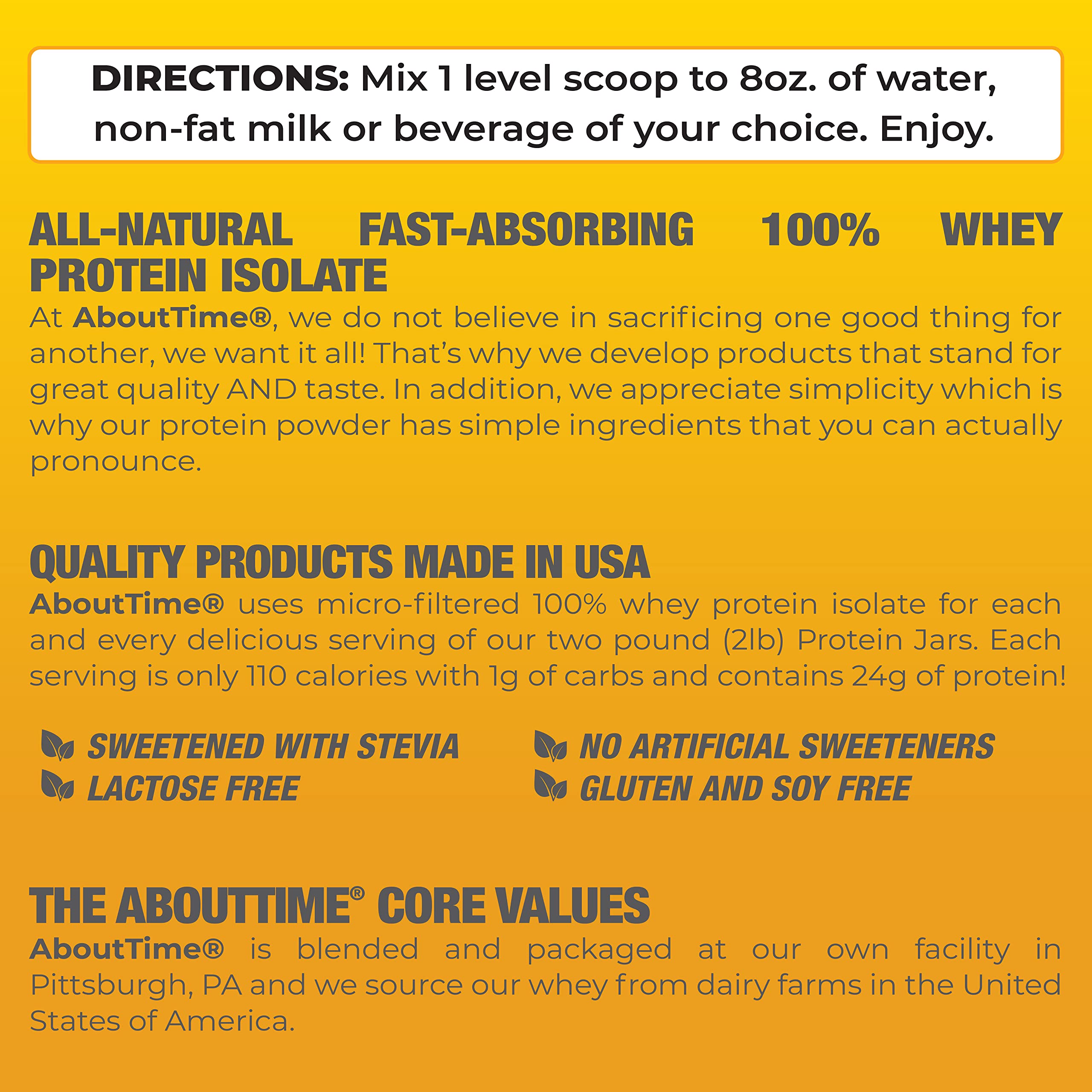 About Time Whey Protein Isolate Chocolate Peanut Butter 2lb - 25g Protein per Serving, Non-GMO, 0g Fat & Sugar, No Artificial Sweeteners, 32 Servings for Muscle Recovery & Post-Workout Nutrition