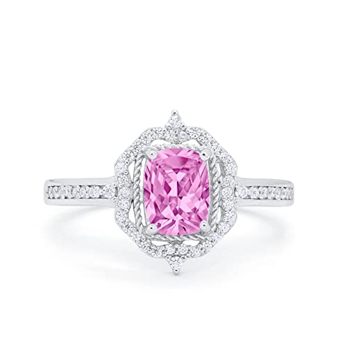 14K White Gold Simulated Pink CZ