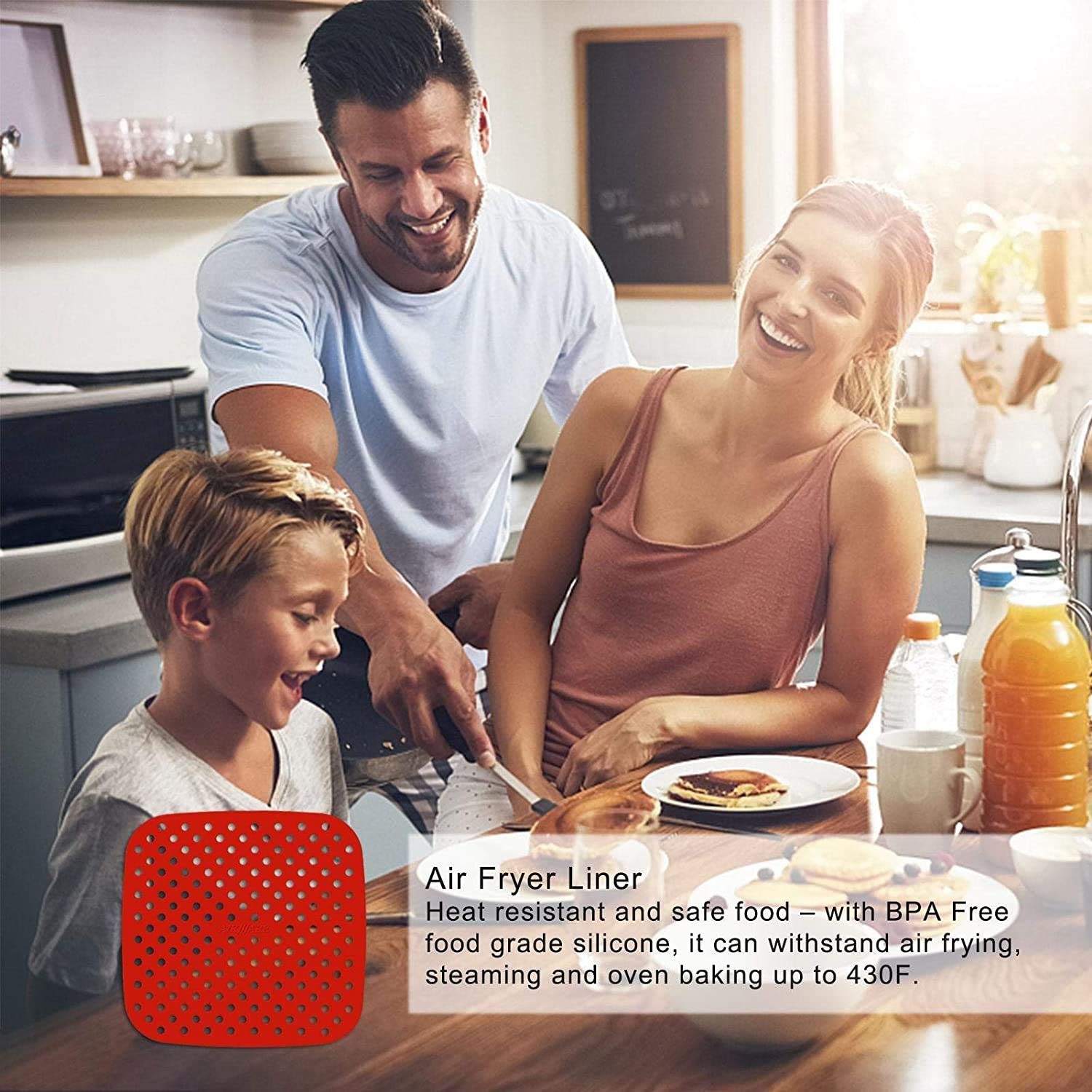 Non-Stick Silicone Air Fryer Liners 7.5 Inch Square - Reusable Basket Mats for Cosori, NuWave, Chefman, Dash & More Air Fryers | BPA Free | Perfect for Cooking, Baking & Healthy Meal Prep