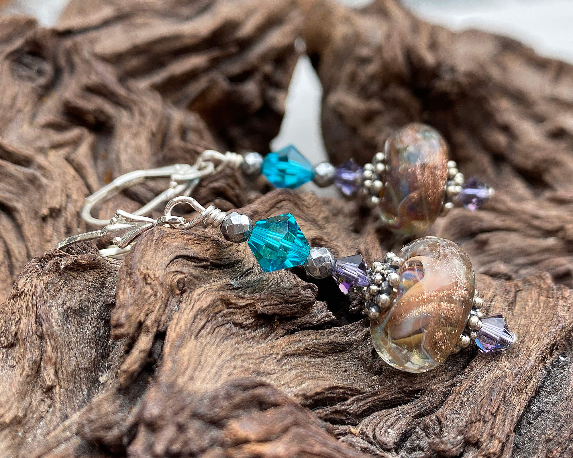 Teal Shimmering Goldstone Lampwork Earrings - Handmade Bohemian Jewelry for Women | Perfect for Parties, Weddings & Special Occasions