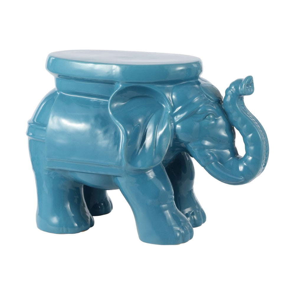 14.2 Inch White Elephant Ceramic Garden Stool - Outdoor Patio Decor, Side Table, Plant Stand for Home & Garden Use